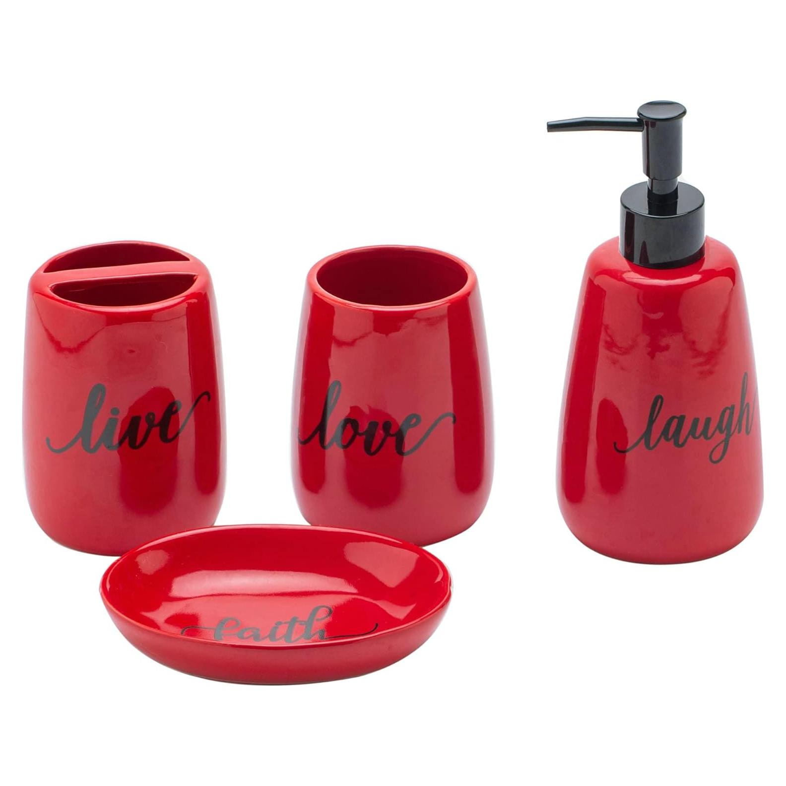 Juego de Accesorios de Baño Cerámica Roja 4 Piezas Ava's