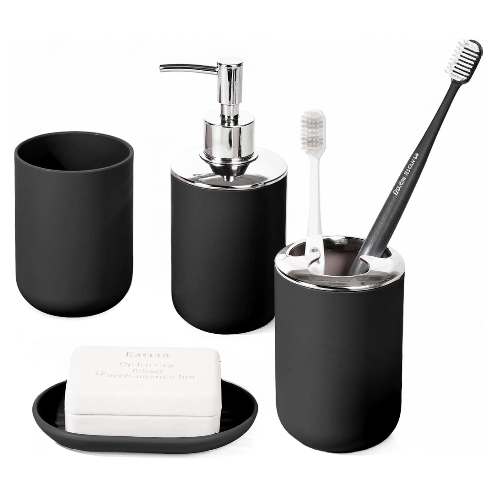 Juego de Accesorios de Baño RRM 4 Piezas Plástico Negro