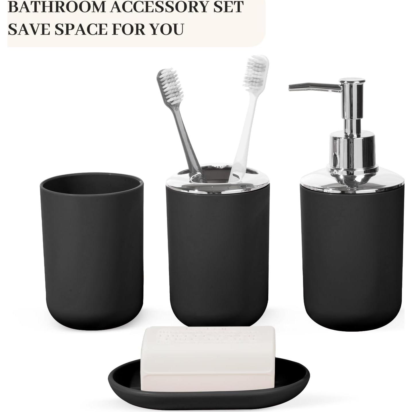 Juego de Accesorios de Baño RRM 4 Piezas Plástico Negro