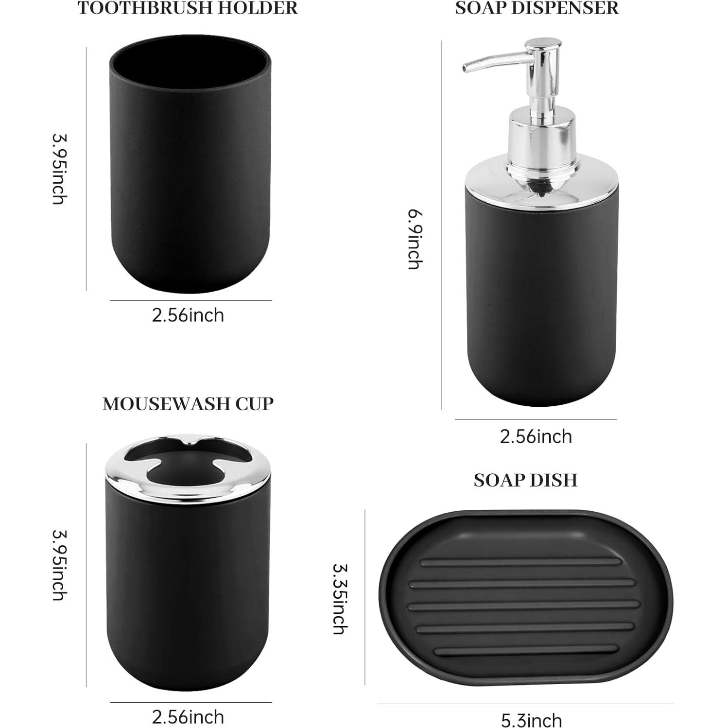 Juego de Accesorios de Baño RRM 4 Piezas Plástico Negro