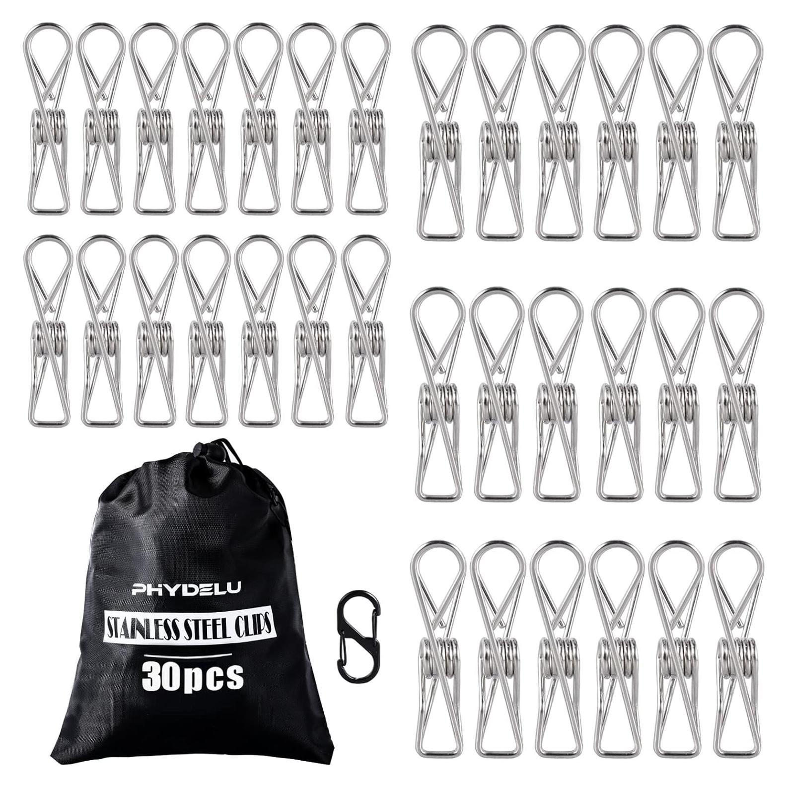 30 Pinzas de Acero Inoxidable PHYDELU para Ropa y Comida