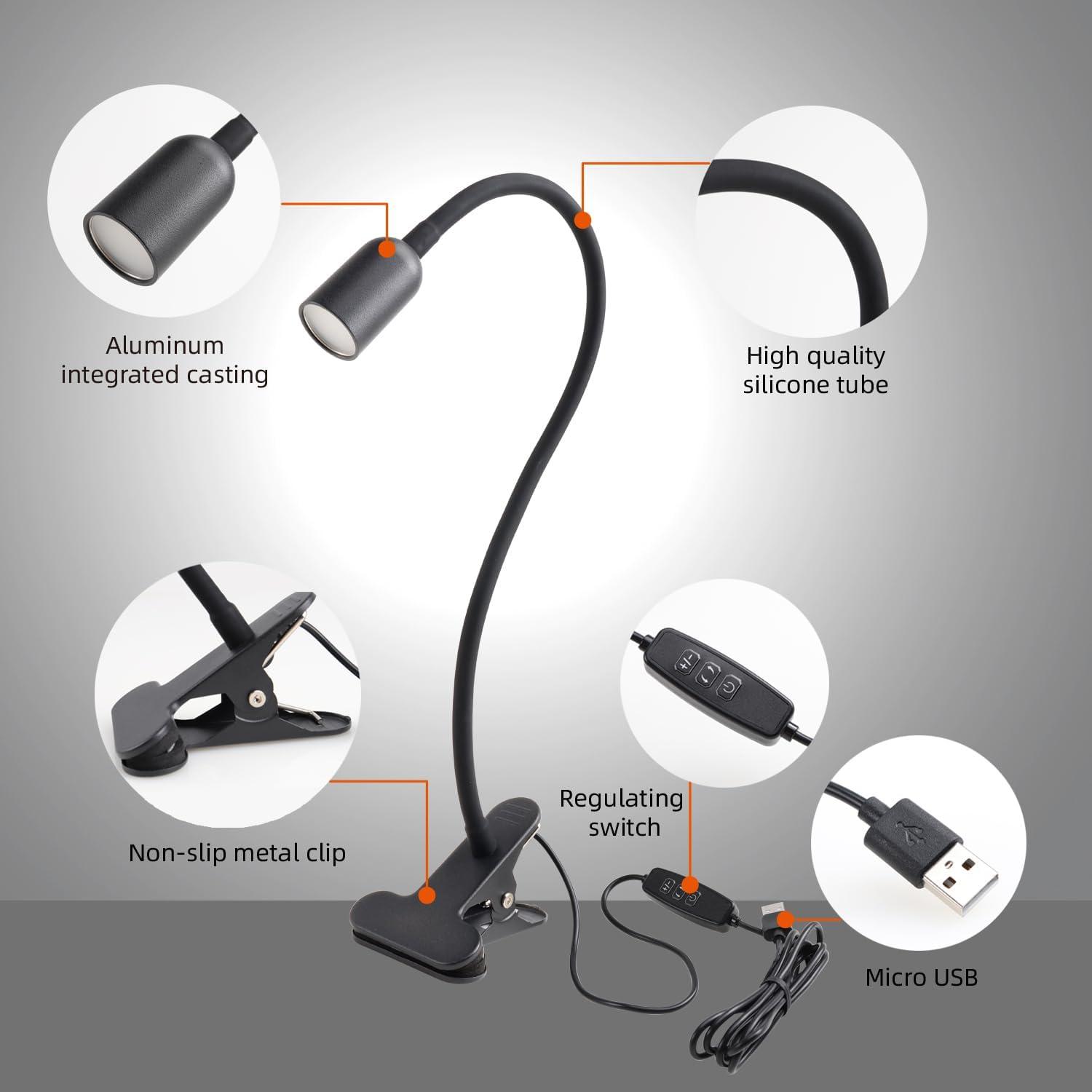Luz LED de Lectura Clip-On DAMI con Cuello Flexible 3W