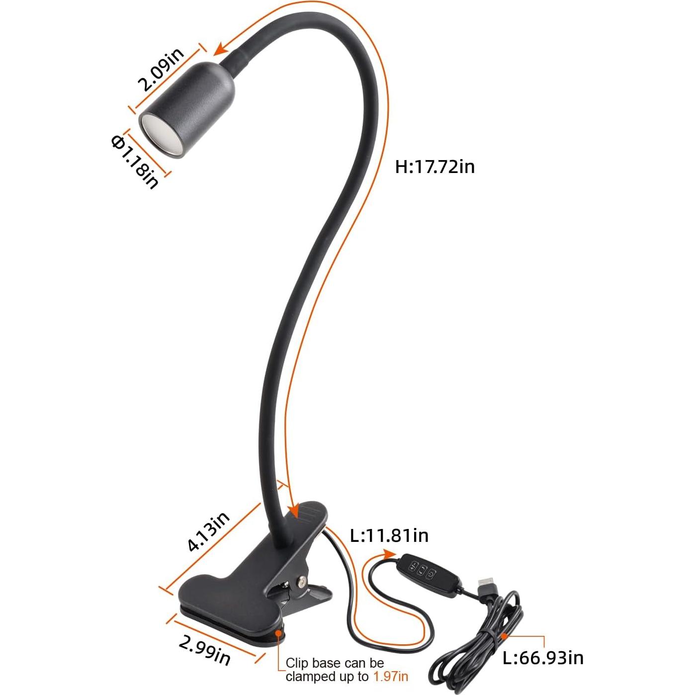 Luz LED de Lectura Clip-On DAMI con Cuello Flexible 3W