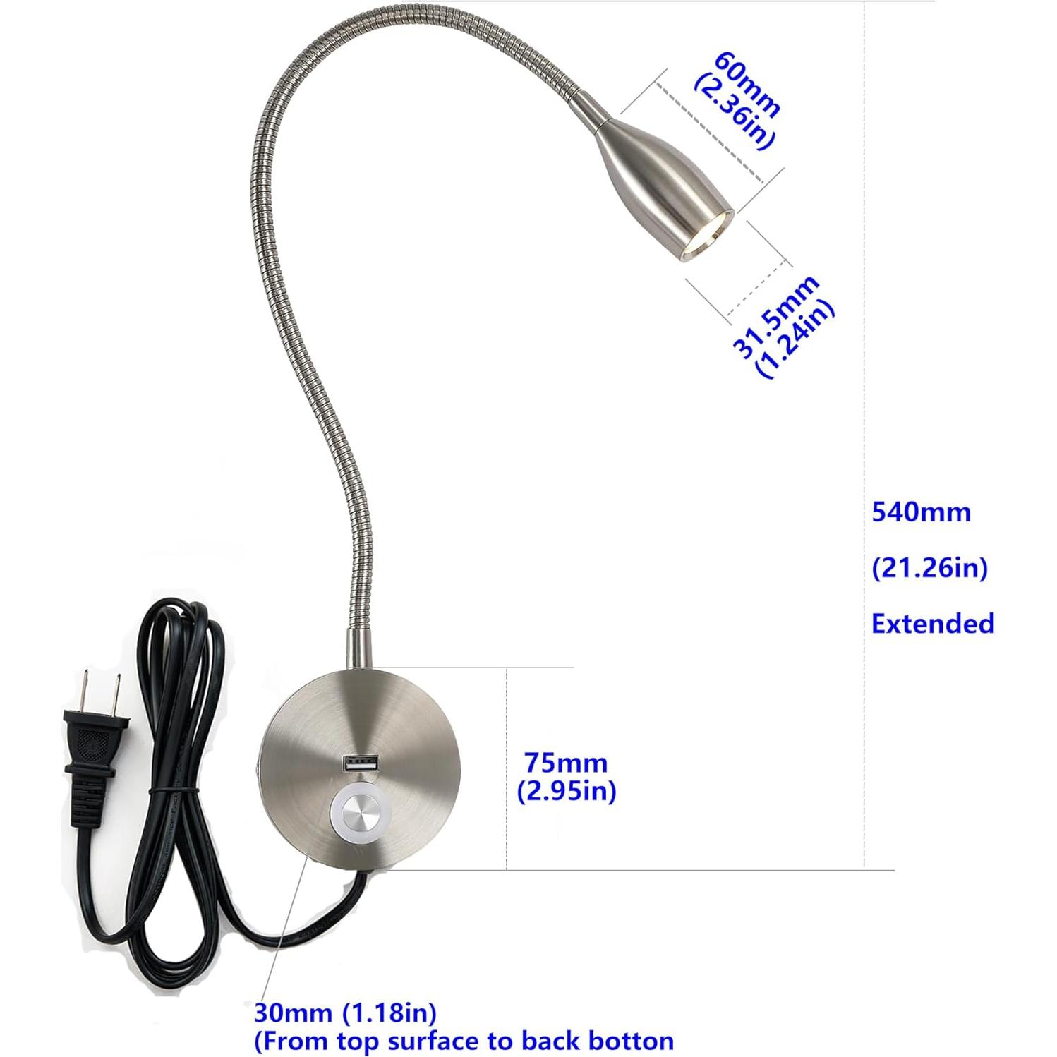 Luz de lectura LED regulable CRISETEK 3W cuello de ganso
