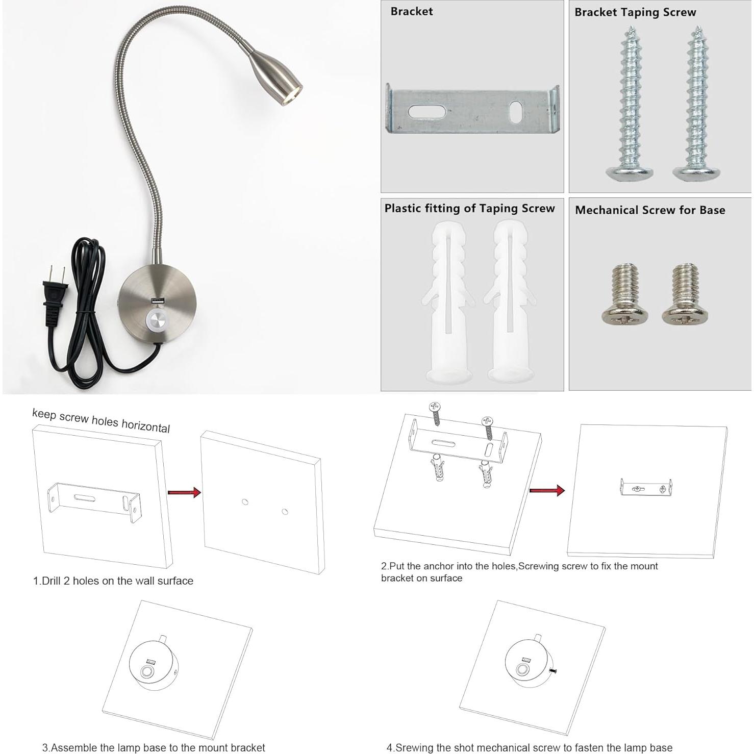Luz de lectura LED regulable CRISETEK 3W cuello de ganso