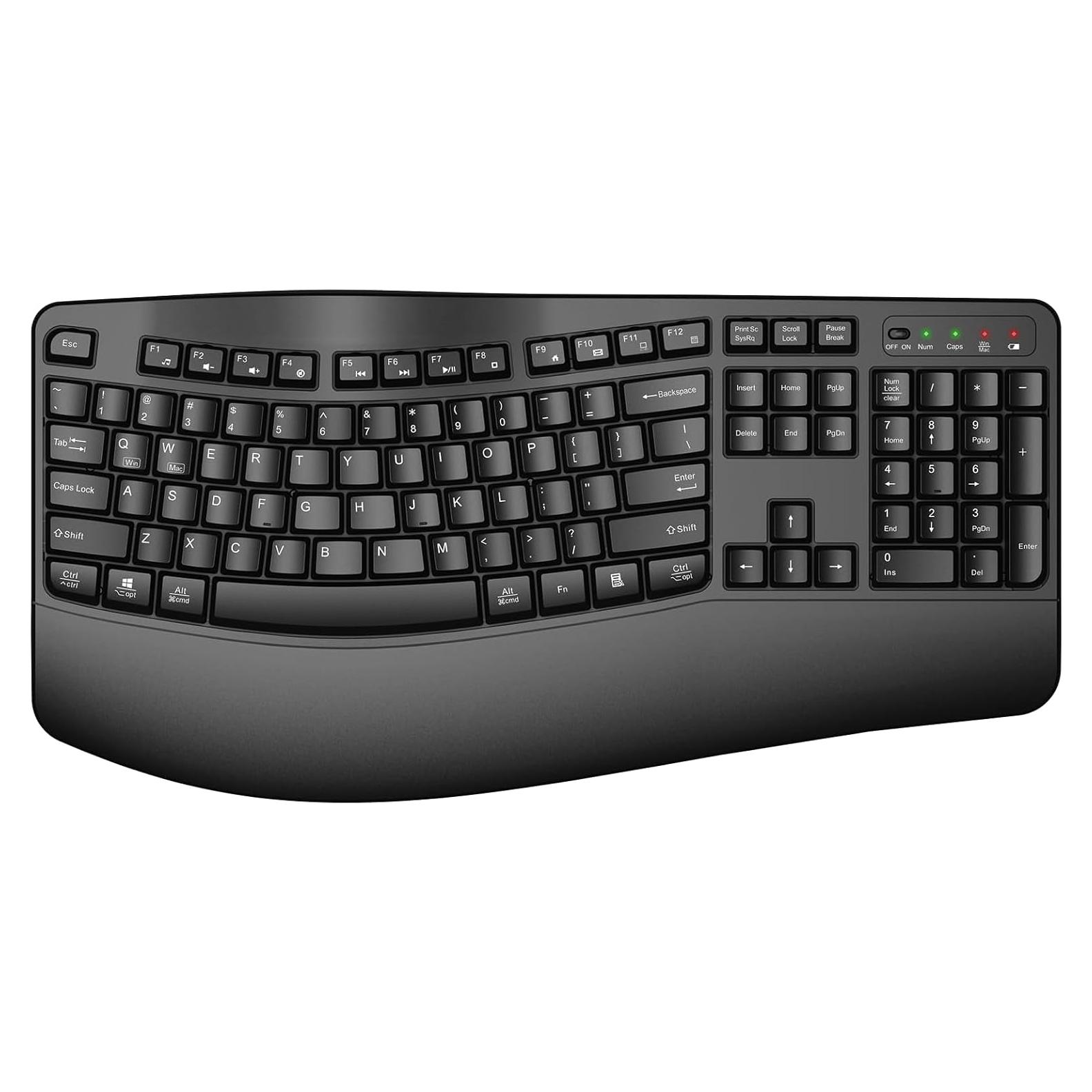 Teclado Inalámbrico Ergonómico QUASIO Negro con Reposamuñecas