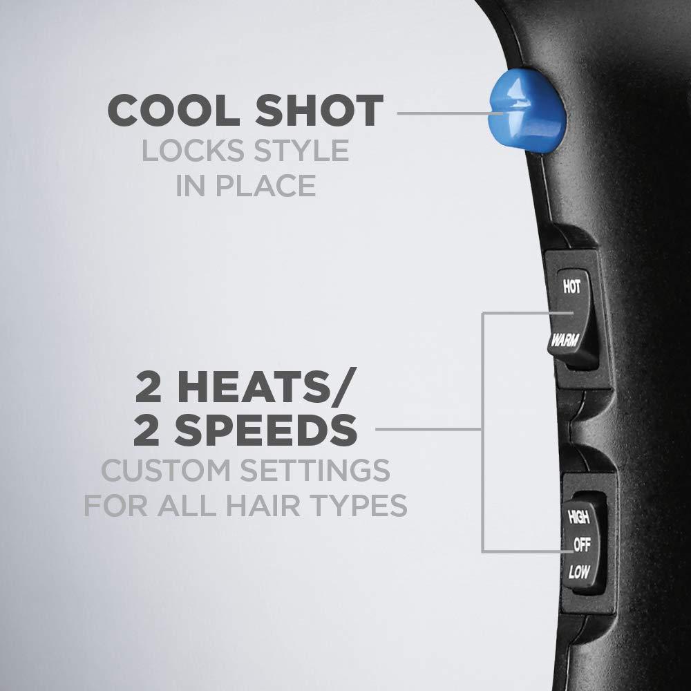 Secador de Pelo Iónico Conair 1875W Azul/Negro con Difusor