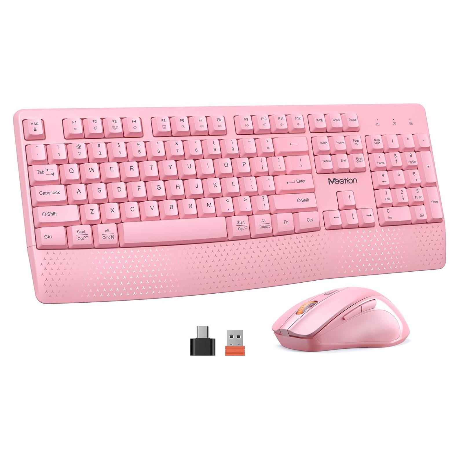 Teclado y Ratón Inalámbricos Meetion Rosa, DPI Ajustable