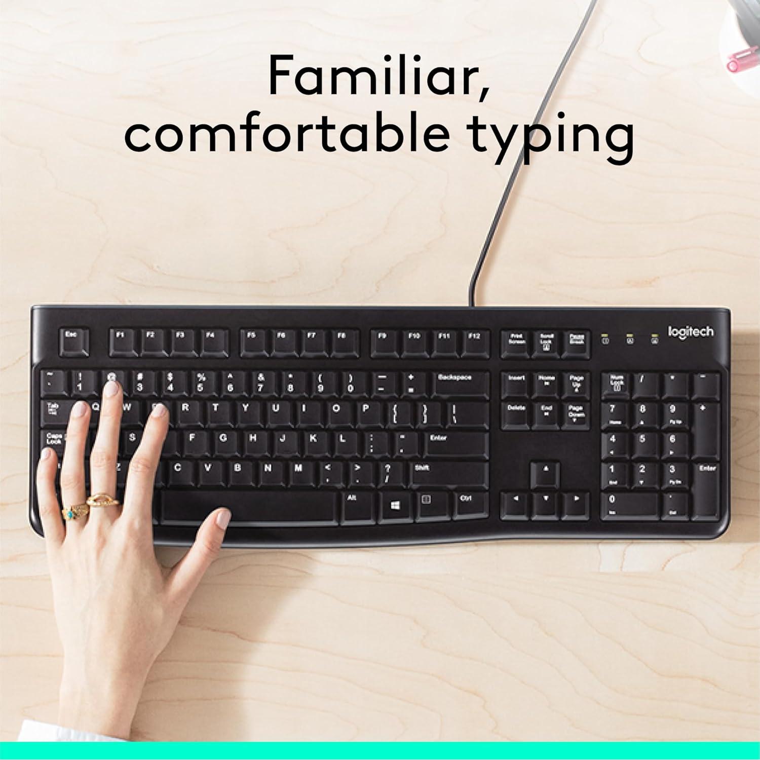 Teclado Logitech K120 con cable USB resistente a derrames
