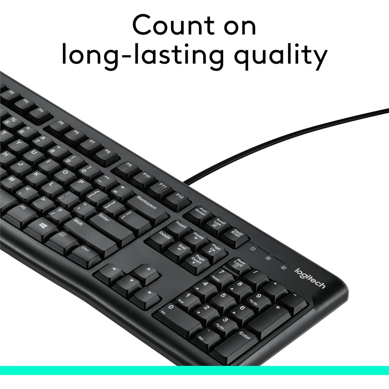 Teclado Logitech K120 con cable USB resistente a derrames
