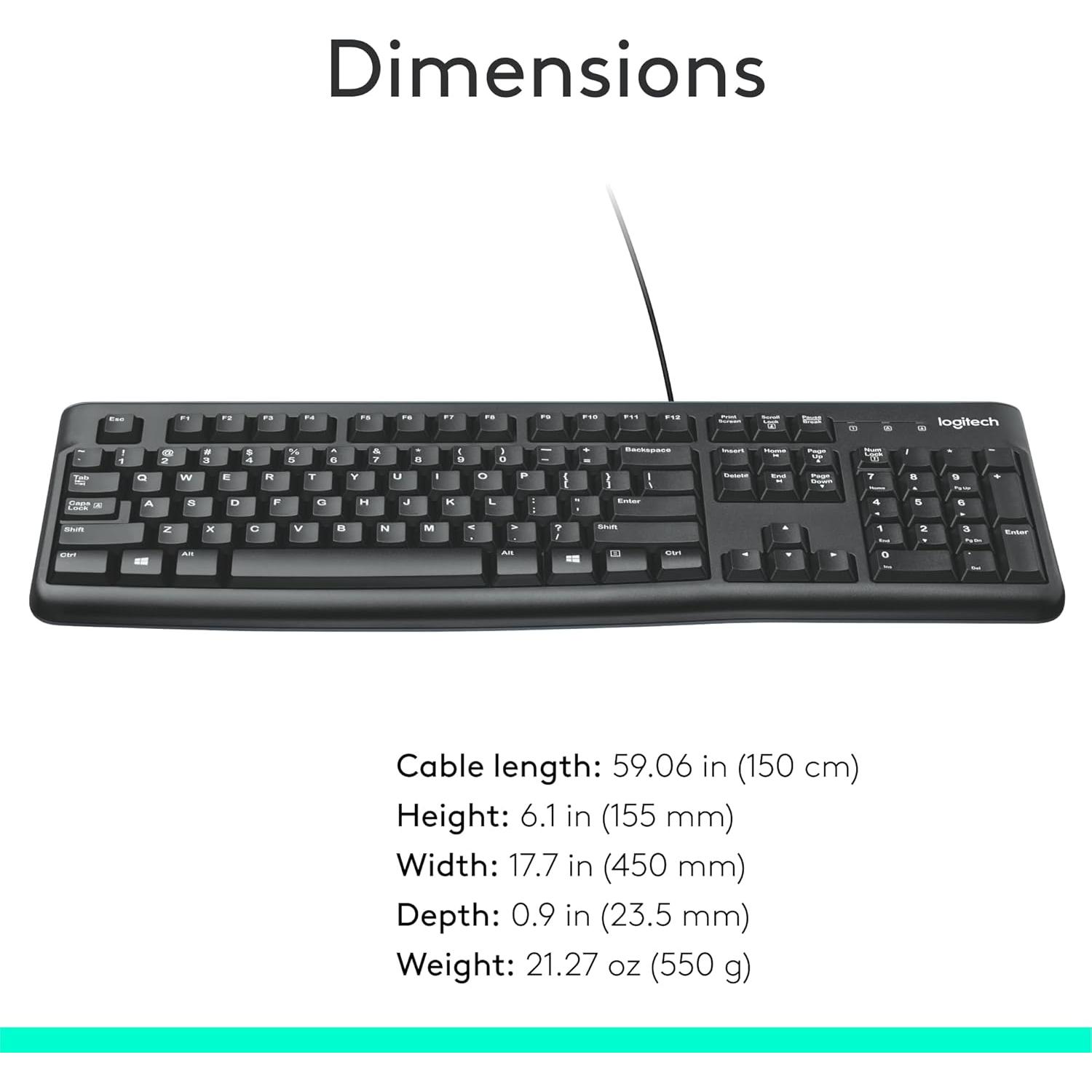 Teclado Logitech K120 con cable USB resistente a derrames