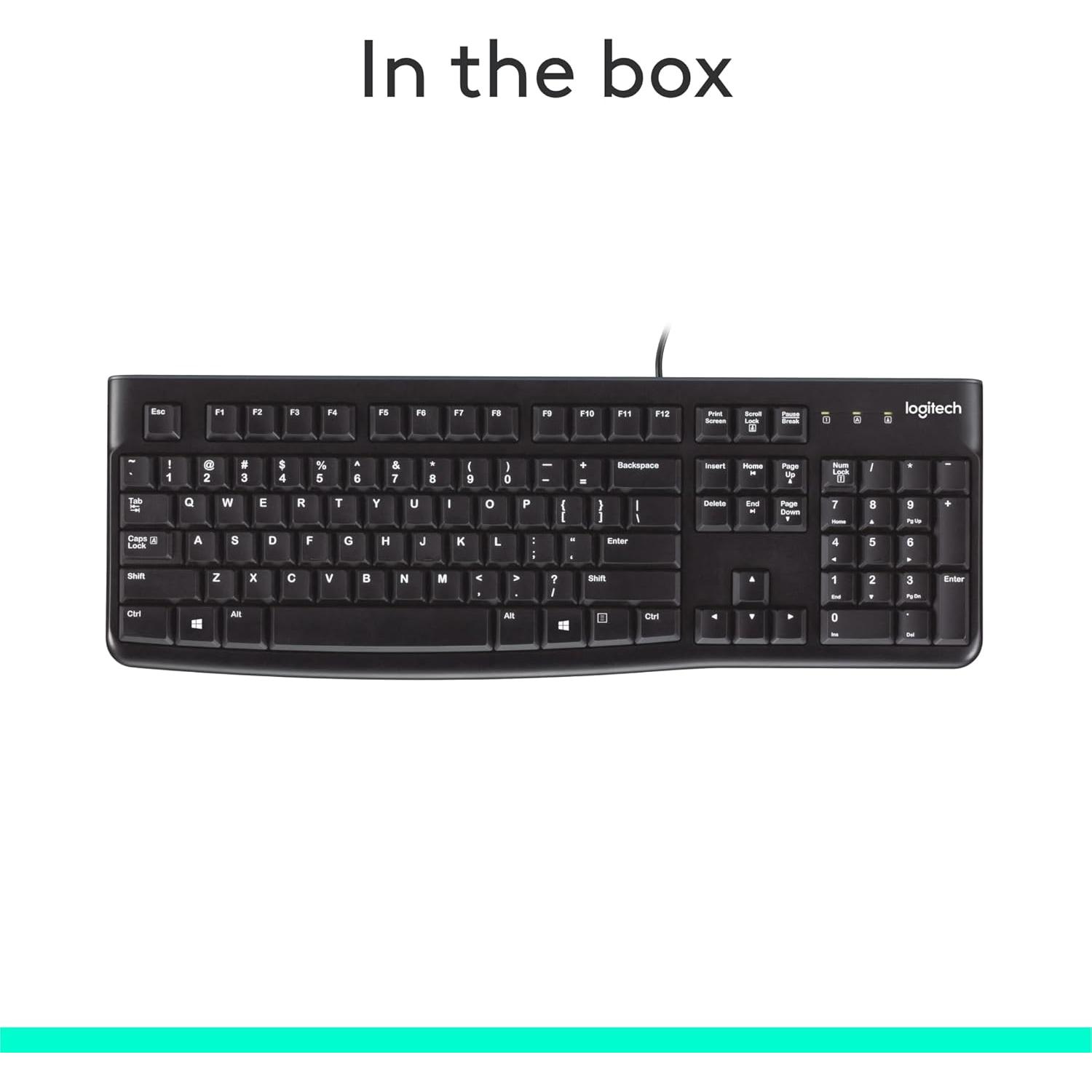 Teclado Logitech K120 con cable USB resistente a derrames