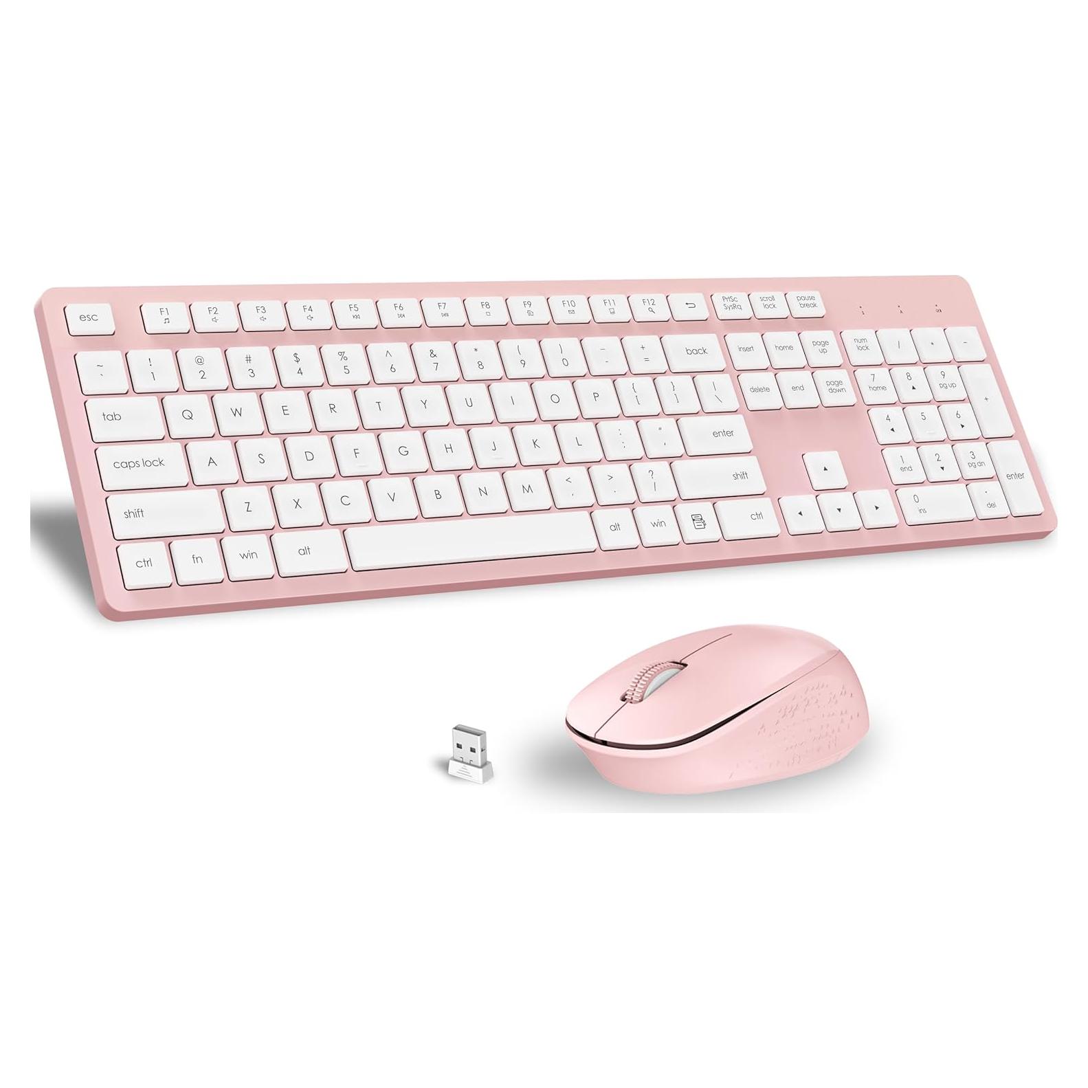 Combo Teclado y Ratón Inalámbrico LeadsaiL Rosa Ergonomico