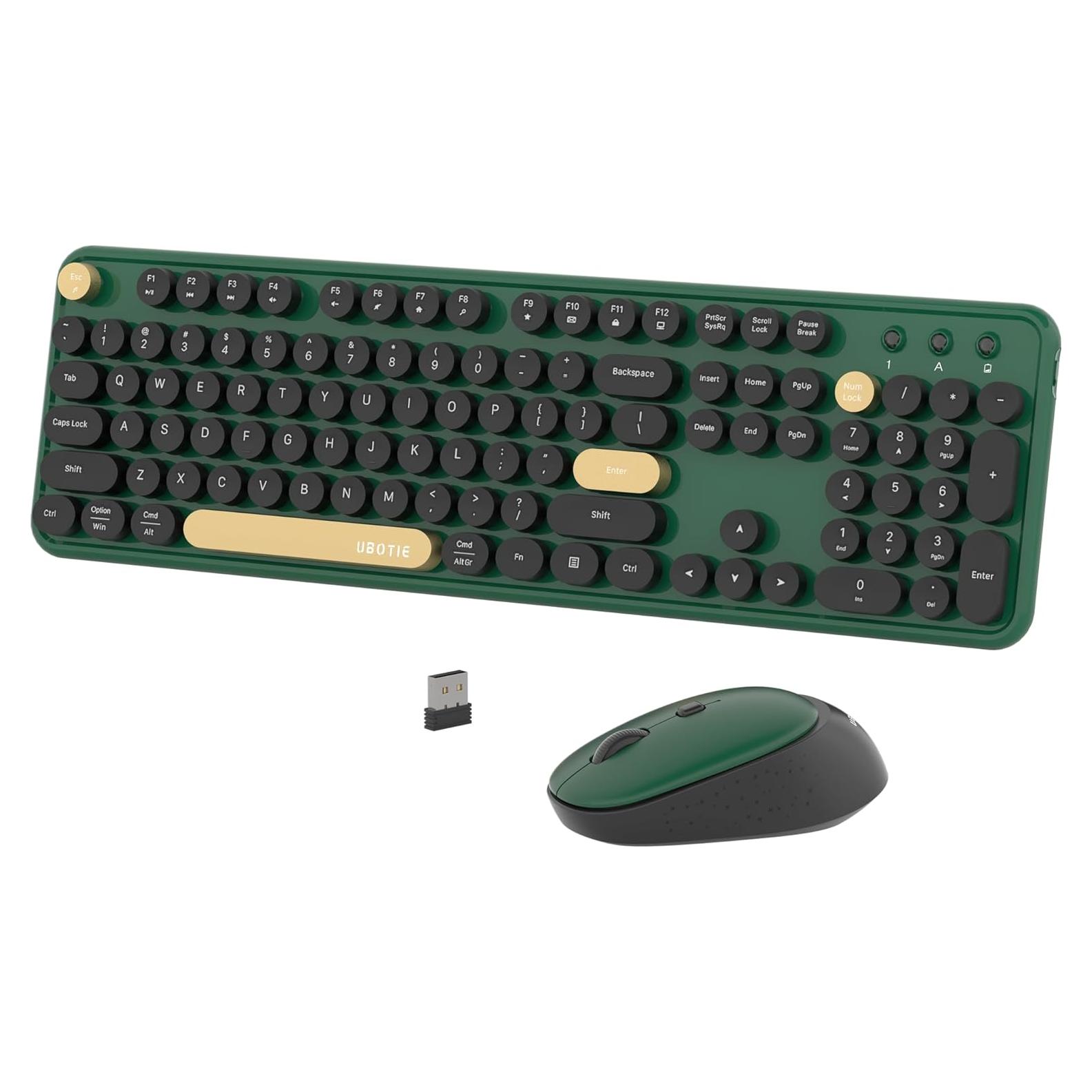 Combo Teclado y Ratón Inalámbricos UBOTIE Retro Verde-Negro