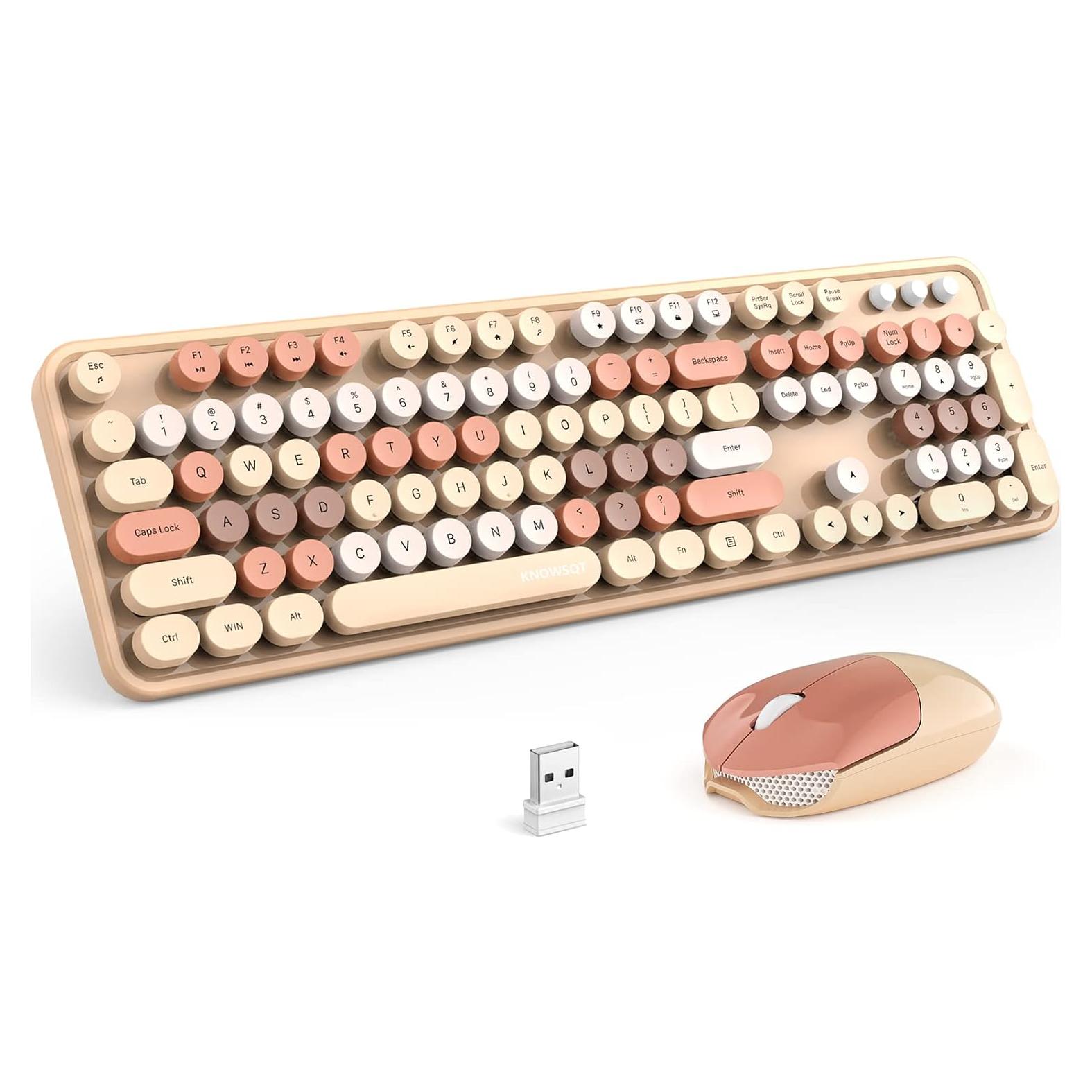 Combo Teclado y Ratón Inalámbrico KNOWSQT Color Té con Leche