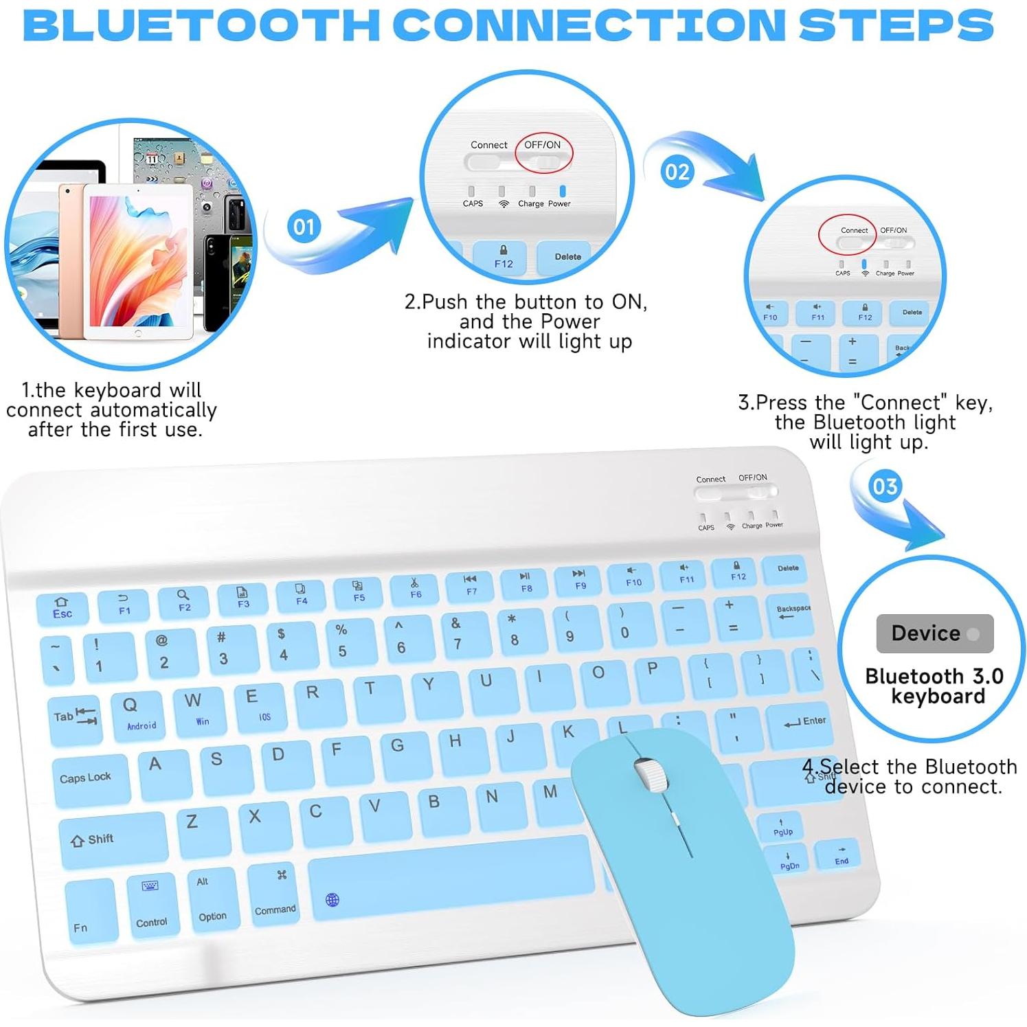 Teclado Bluetooth Aolemoa Ultra Delgado con Ratón Azul