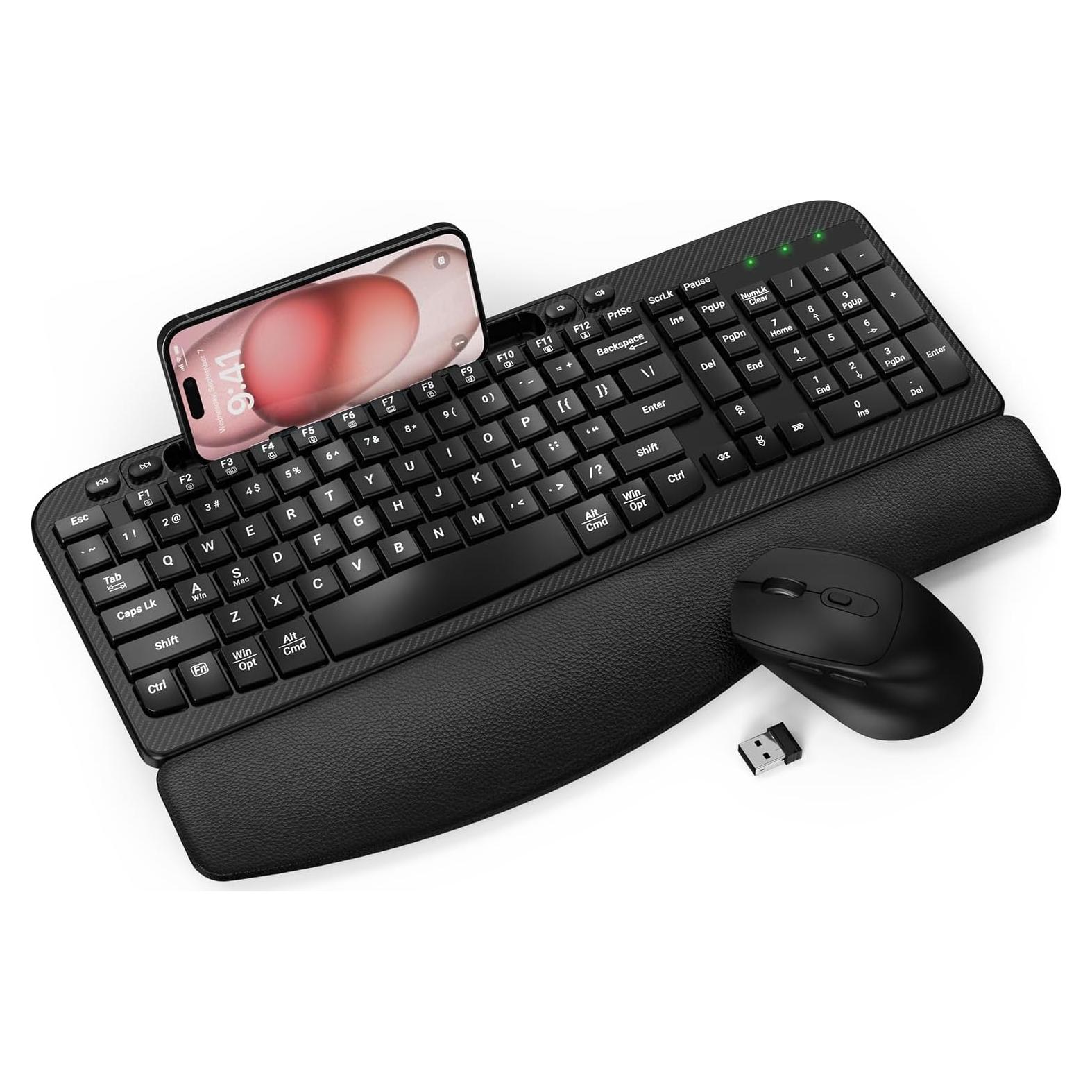 Combo Teclado y Ratón Inalámbrico Ergonomico Hayyiesh Negro