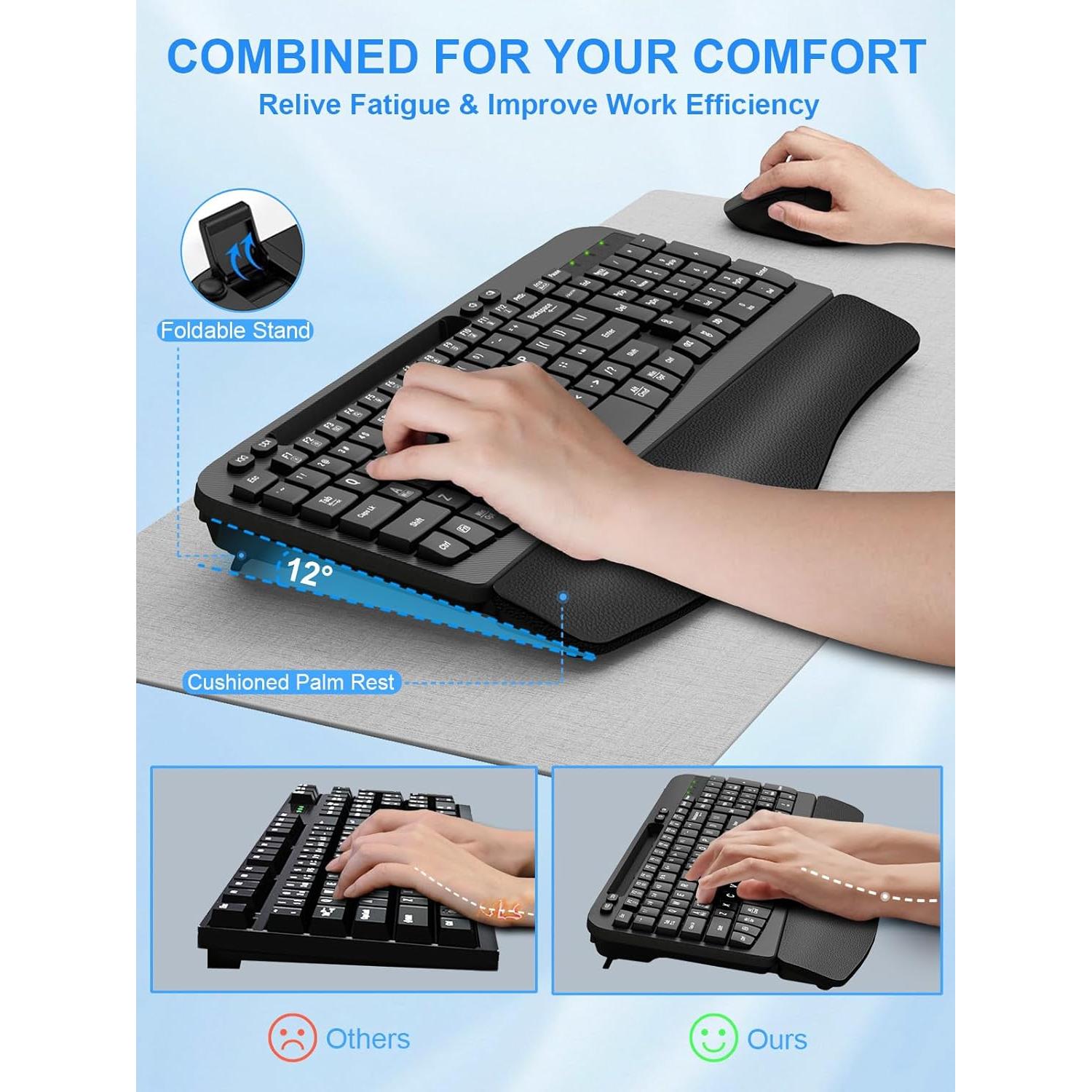 Combo Teclado y Ratón Inalámbrico Ergonomico Hayyiesh Negro