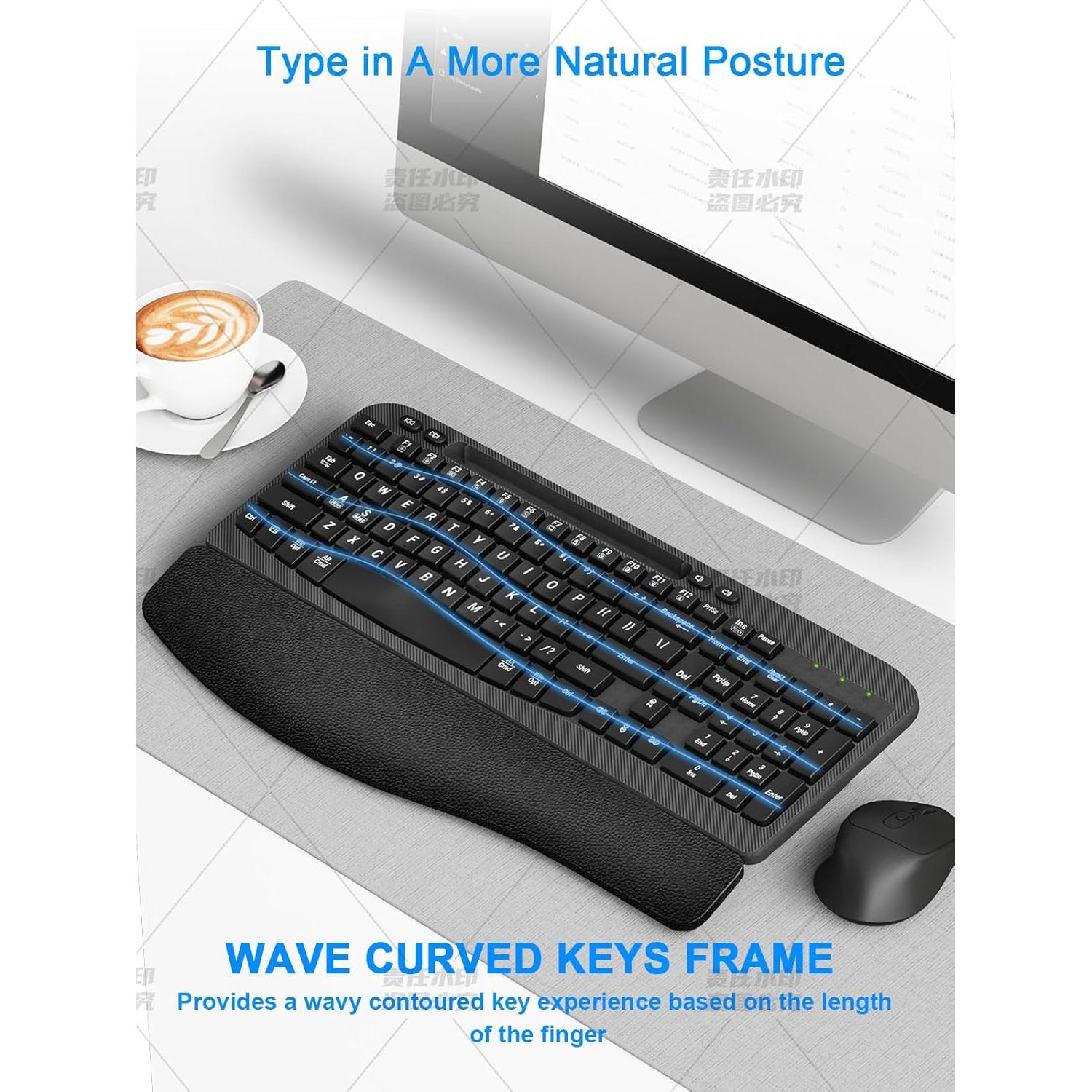 Combo Teclado y Ratón Inalámbrico Ergonomico Hayyiesh Negro