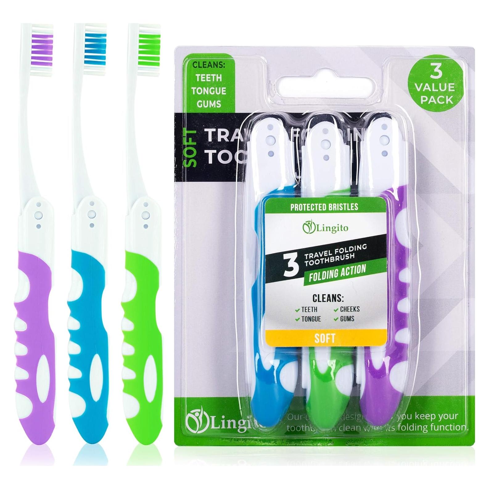 Cepillo de Dientes Plegable Lingito 3 Unidades Suave