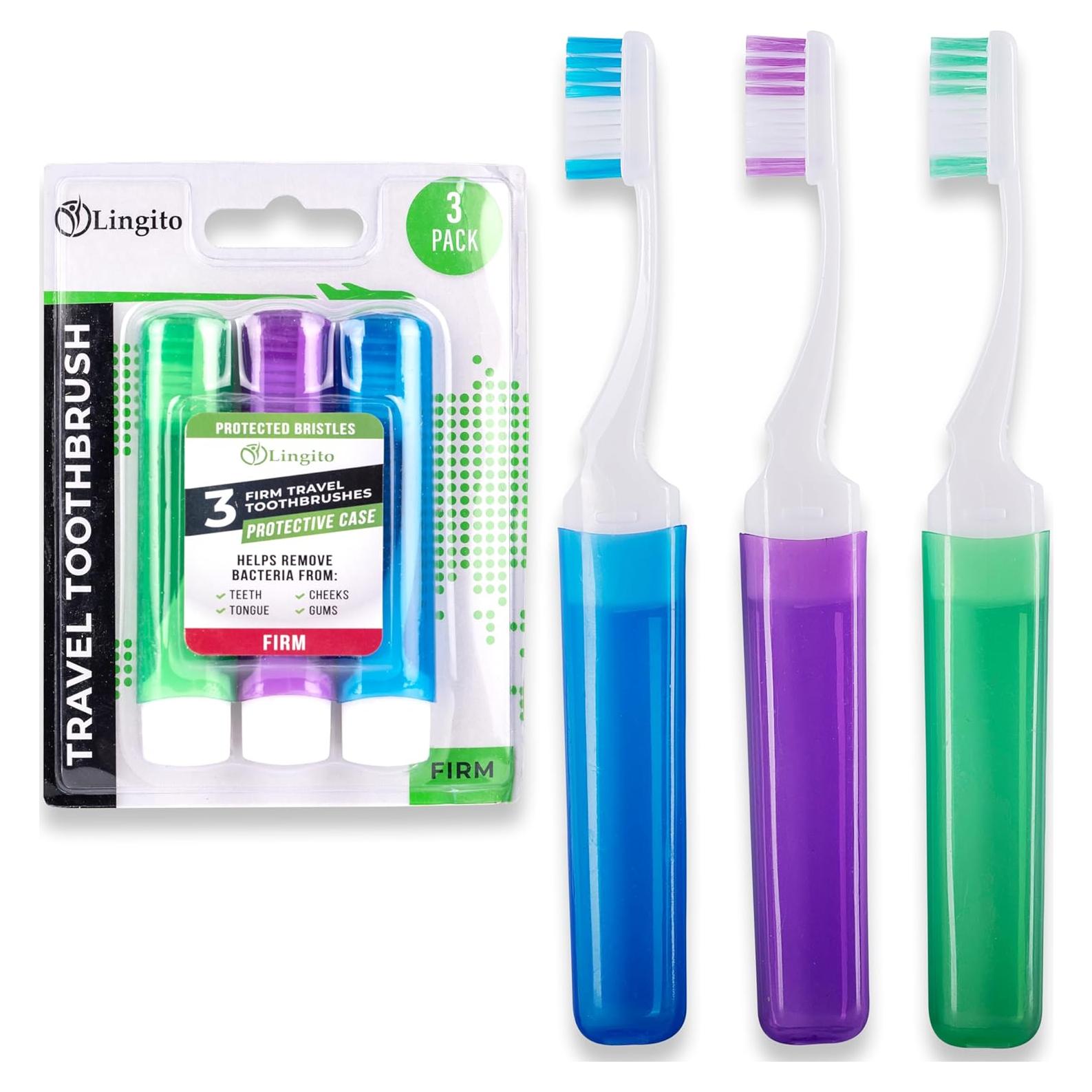 Cepillos de Dientes de Viaje Lingito - 3 Piezas Firmes