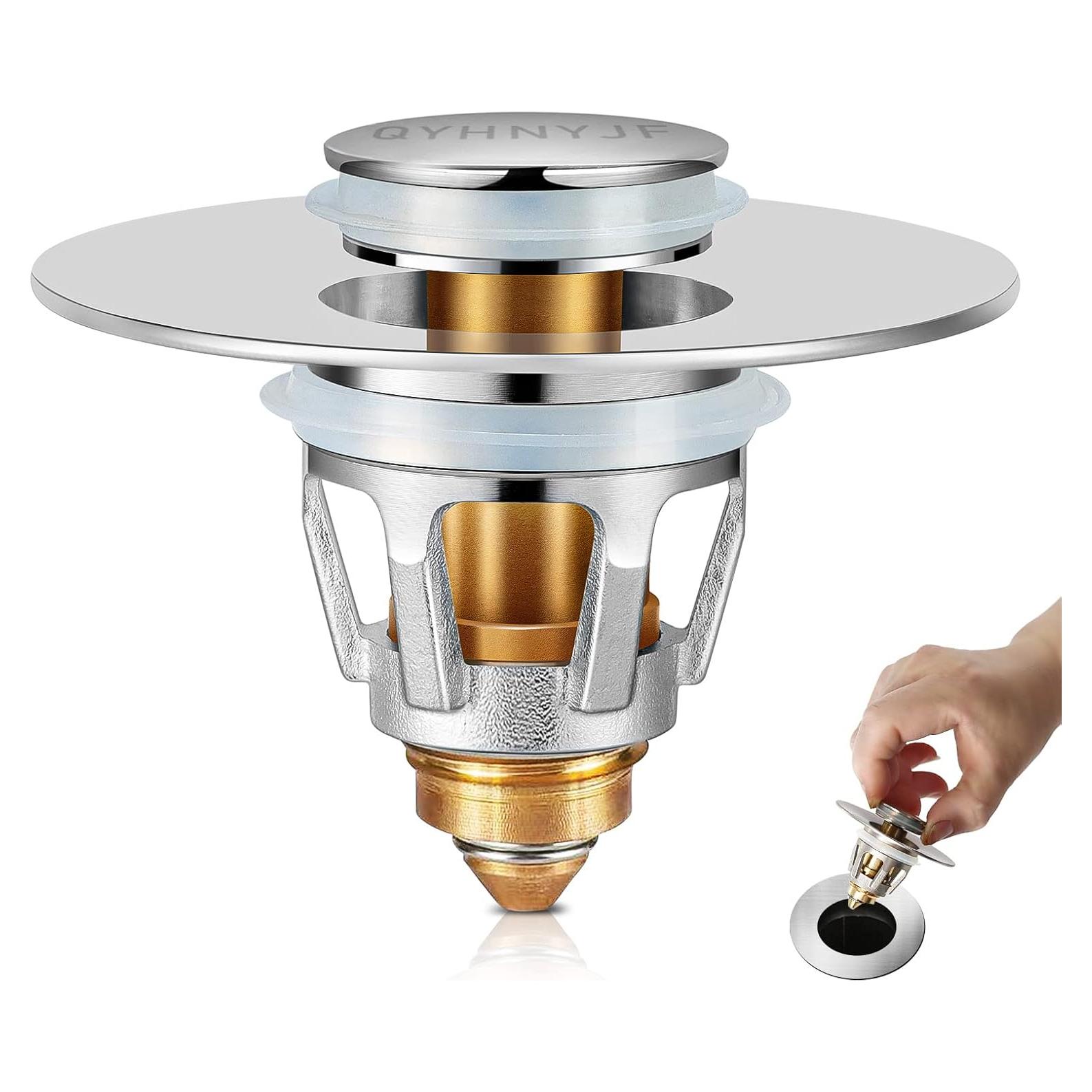 Tapón de Lavabo QYHNYJF Cromo Plateado 2 en 1 Antiadherente