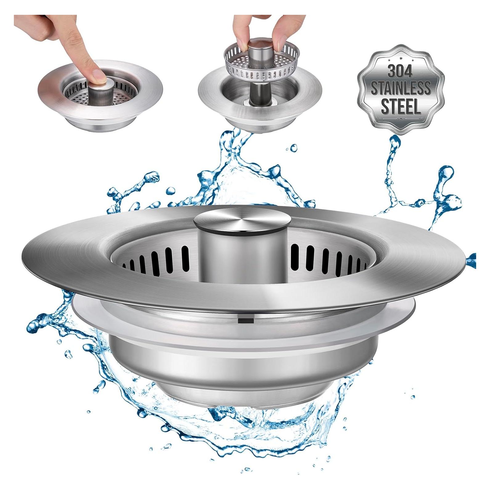 Colador de desagüe Inkhut 3 en 1 acero inoxidable 9 cm