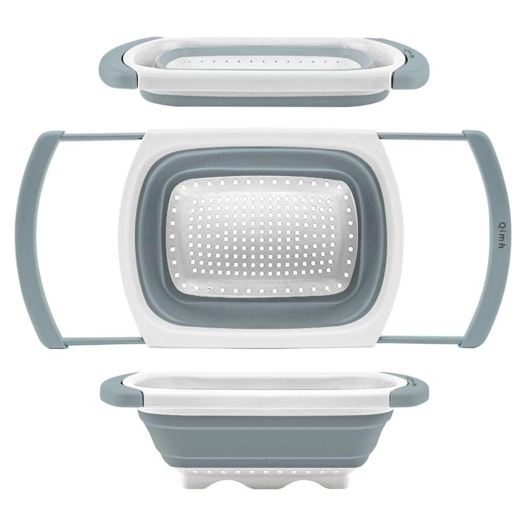 Colador Plegable QiMH 6 Cuartos Silicona Gris y Blanco