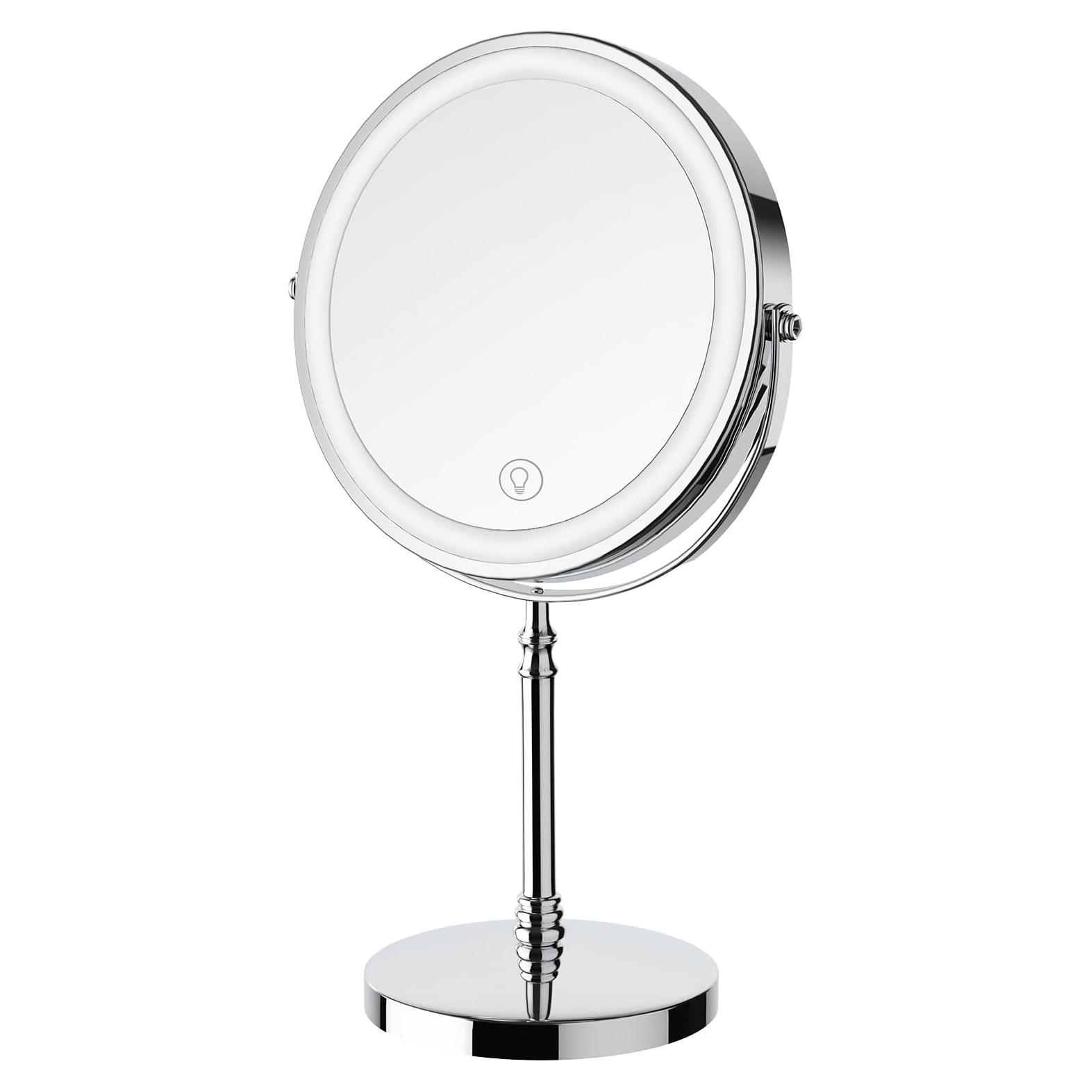 Espejo de Maquillaje Iluminado DEIOVWXS 20 cm 1x/10x Rotación 360°