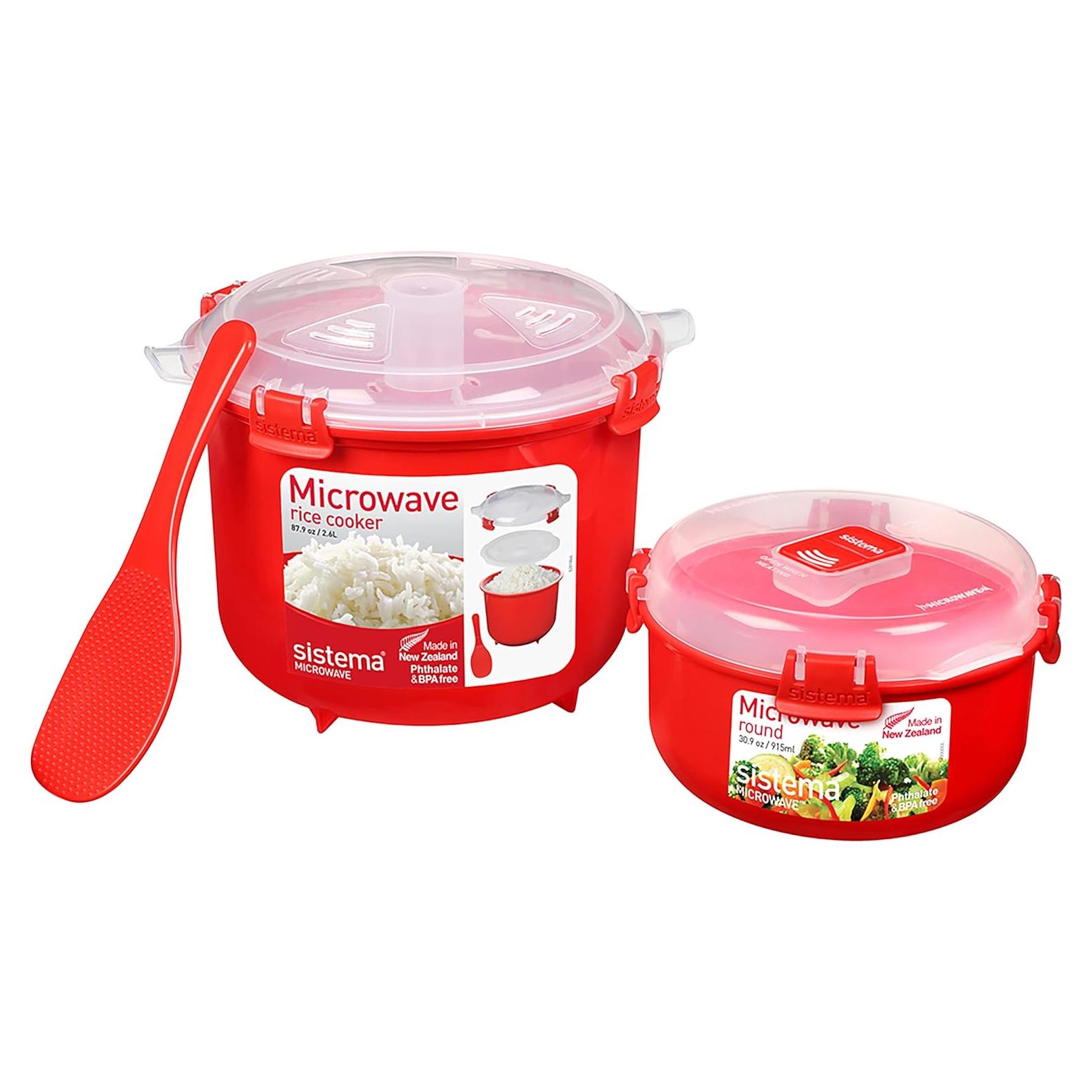 Cocedor de Arroz y Recipiente Microondas Sistema 2.6L Rojo