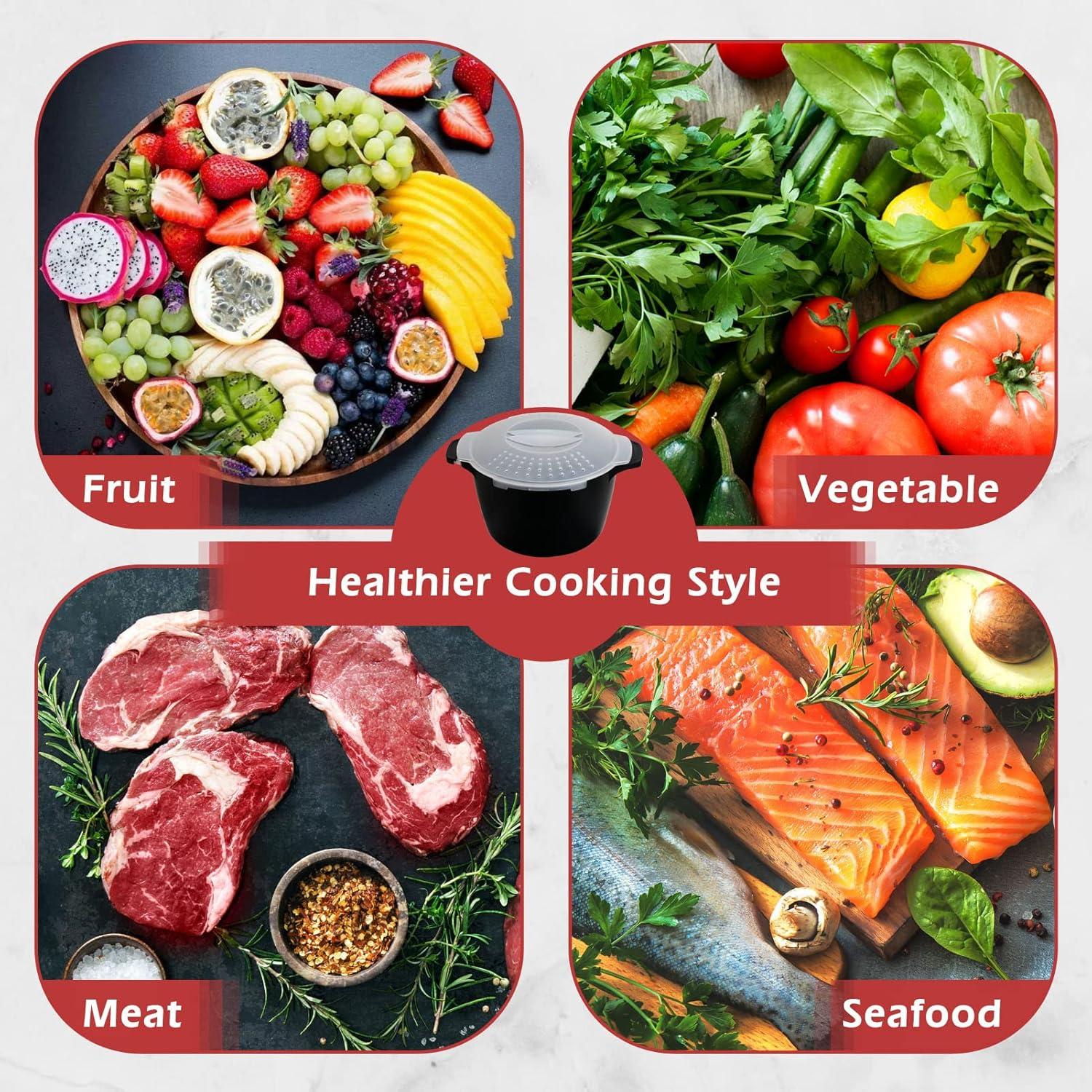 Cacerola Microondas 2 Cuartos ReneeChef - Vaporera BPA Libre