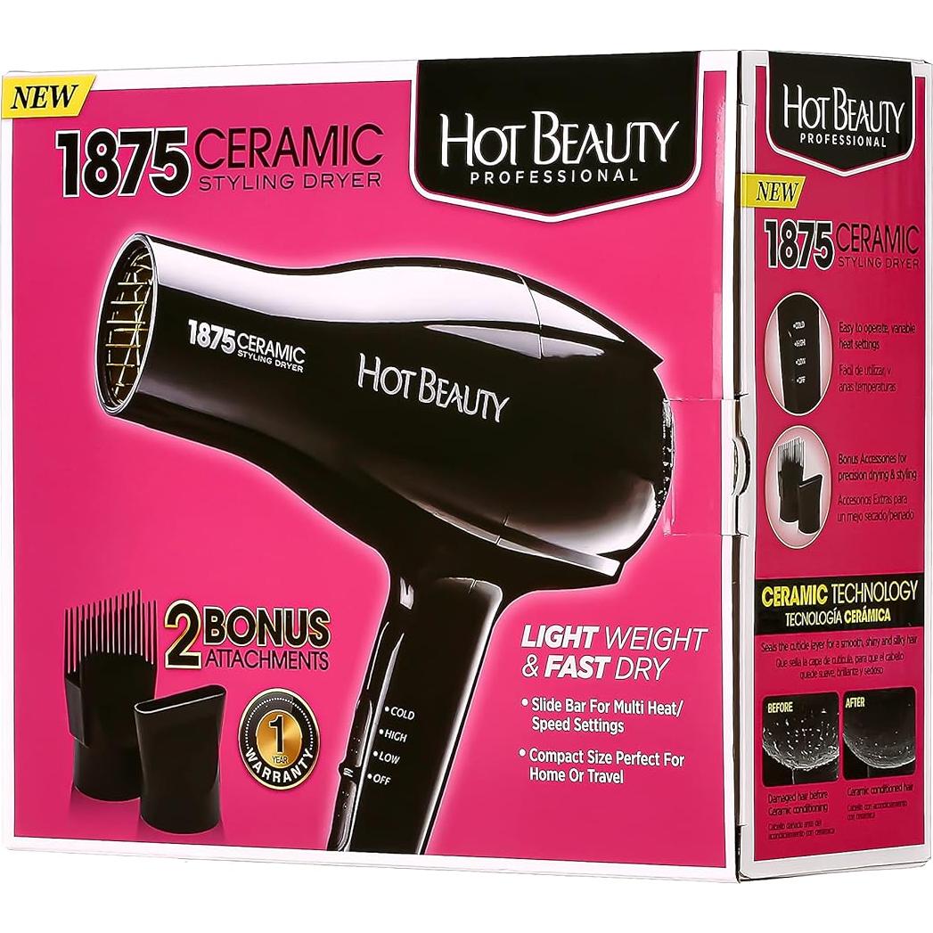 Secador de Pelo Cerámico Hot Beauty 1875W con Accesorios