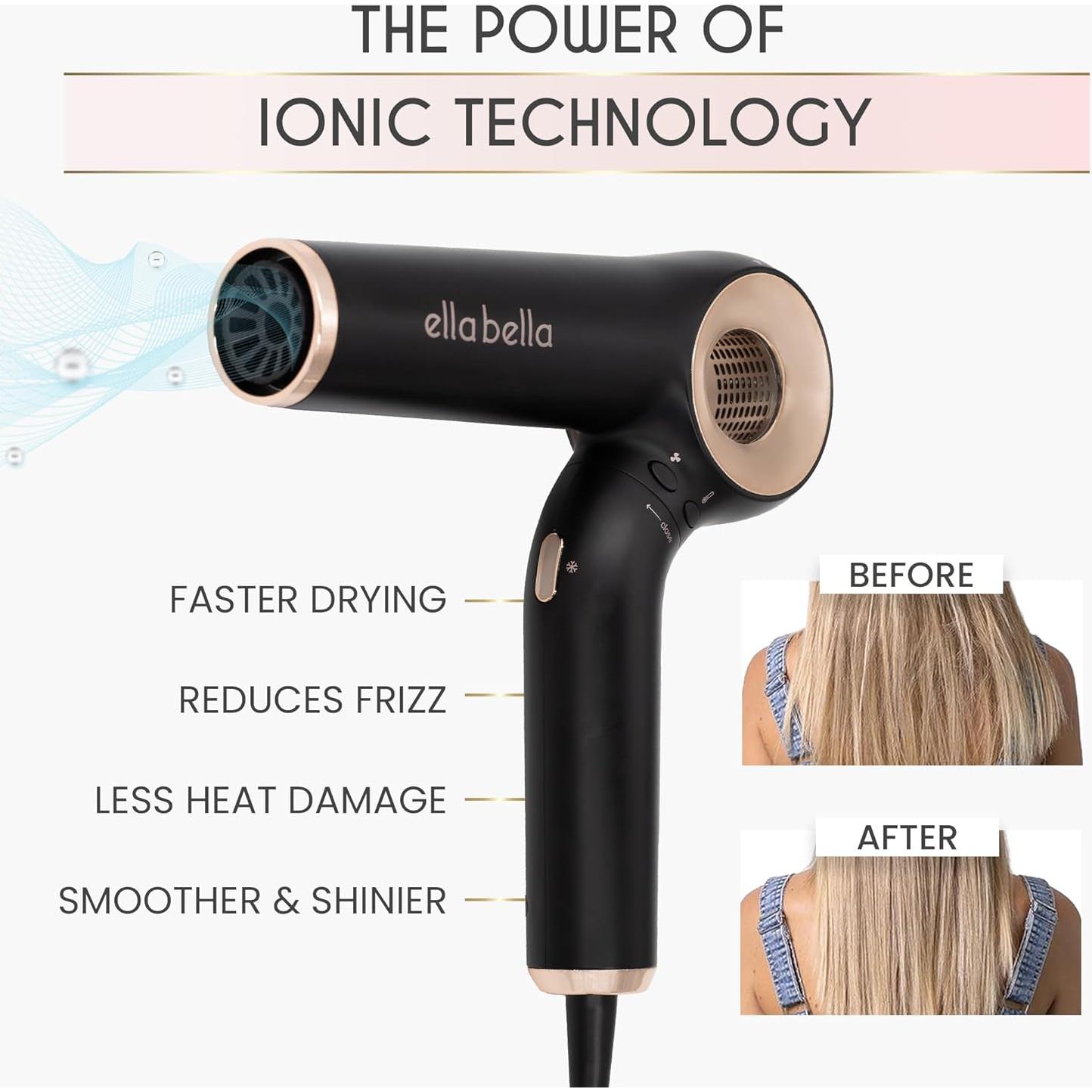 Secador de Cabello Profesional Iónico Ella Bella Plegable 1.22kg