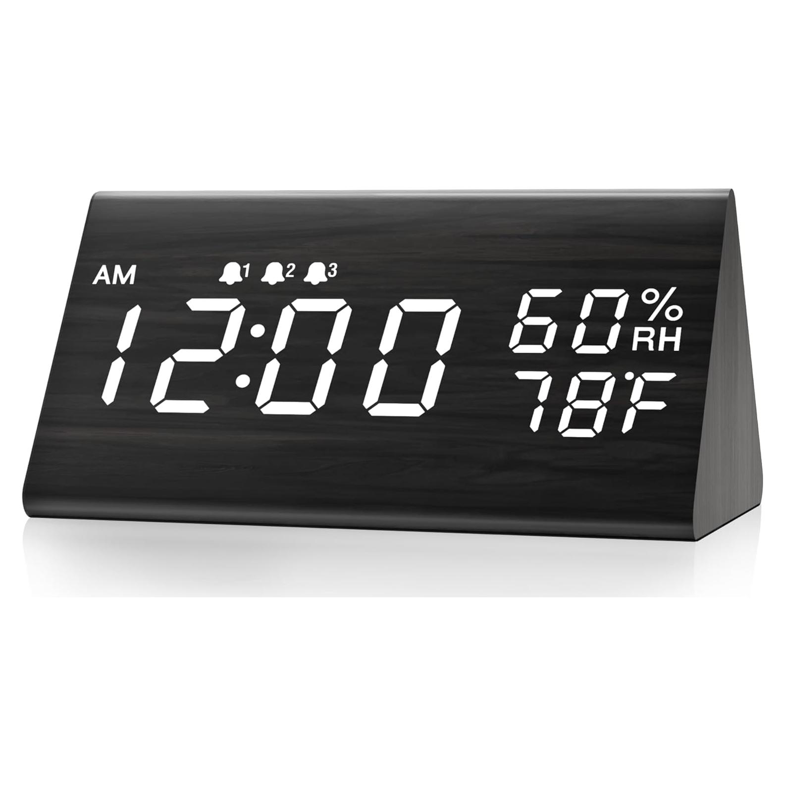 Reloj Despertador Digital JALL de Madera con Alarma Triple