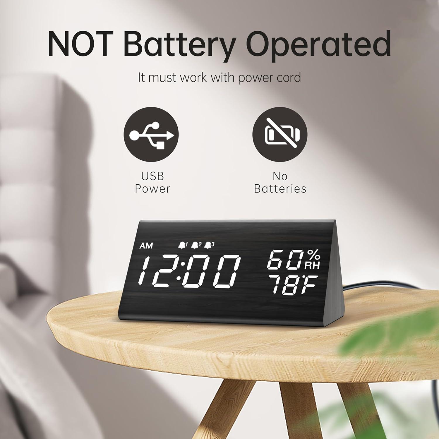 Reloj Despertador Digital JALL de Madera con Alarma Triple