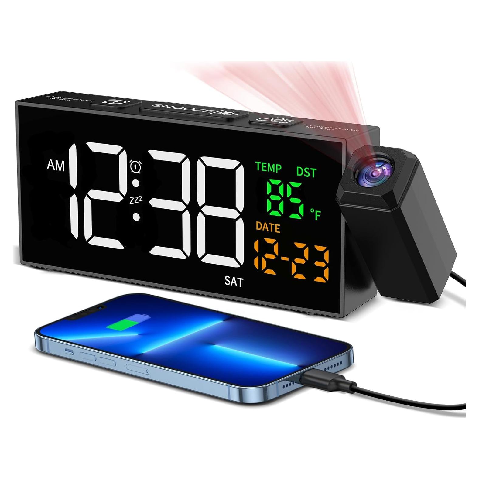 Reloj Despertador Proyector Netzu 6210PB Negro con Temperatura