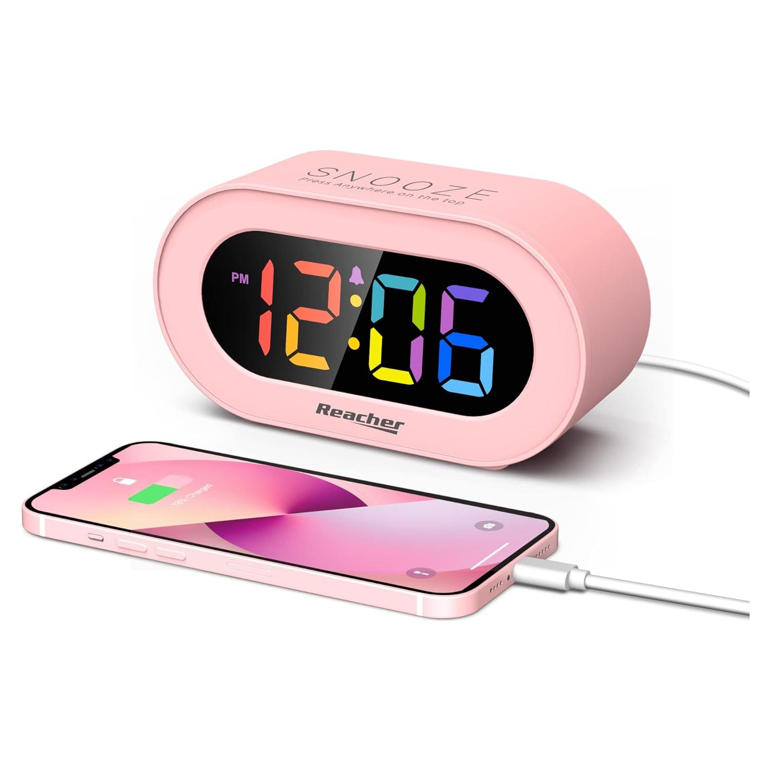 Reloj Despertador Digital REACHER Rosa LED USB 14.2 cm