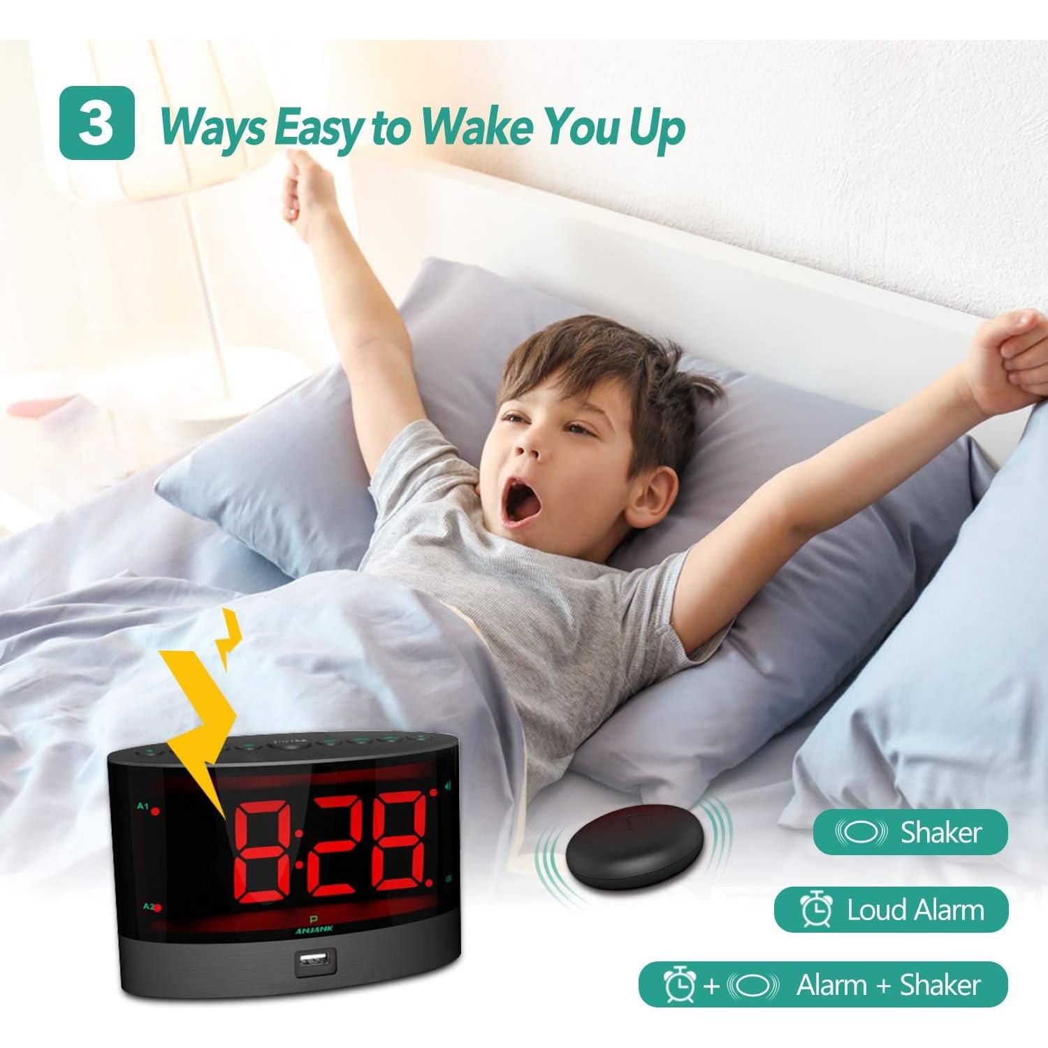 Reloj Despertador Vibrante ANJANK con Alarma Doble USB