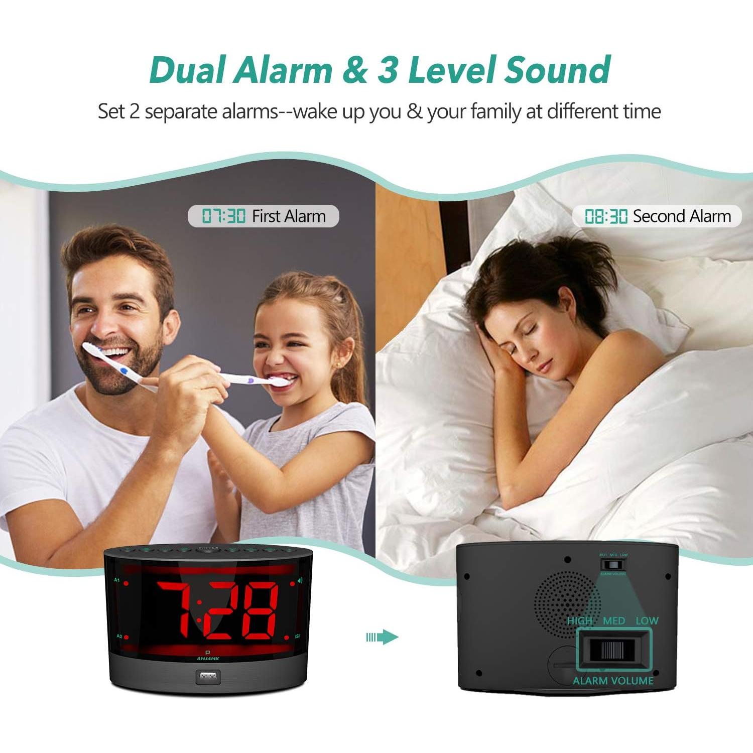 Reloj Despertador Vibrante ANJANK con Alarma Doble USB