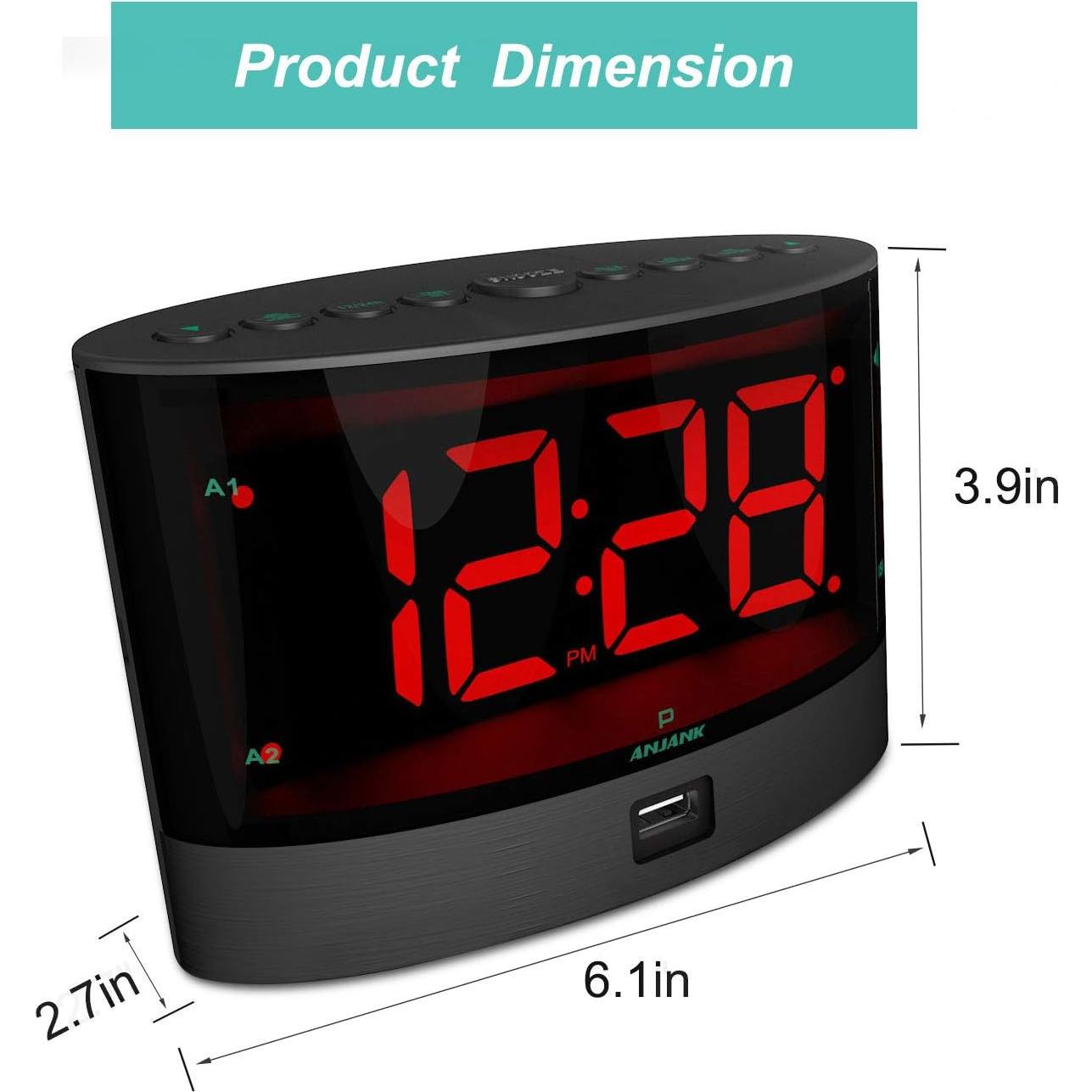 Reloj Despertador Vibrante ANJANK con Alarma Doble USB