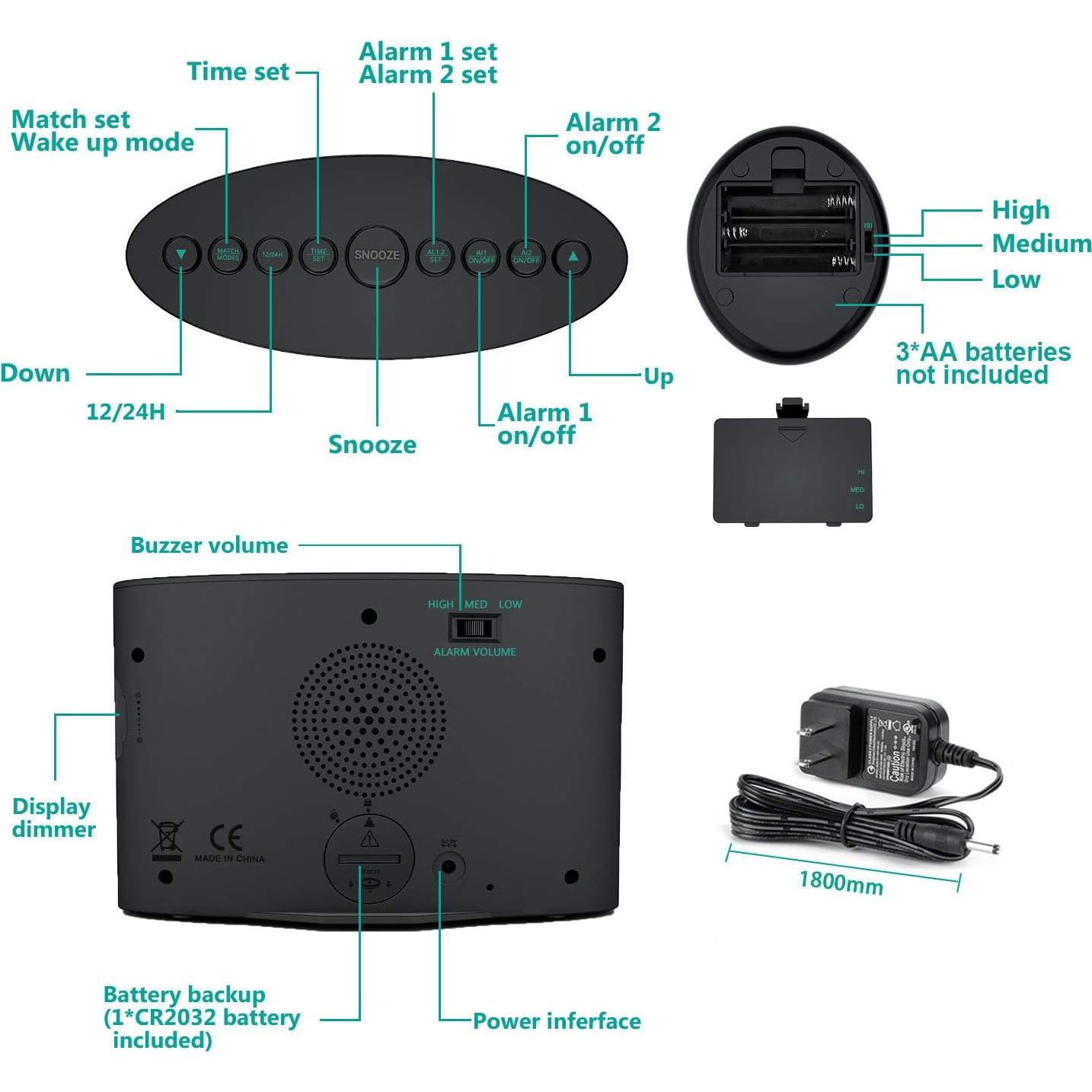 Reloj Despertador Vibrante ANJANK con Alarma Doble USB