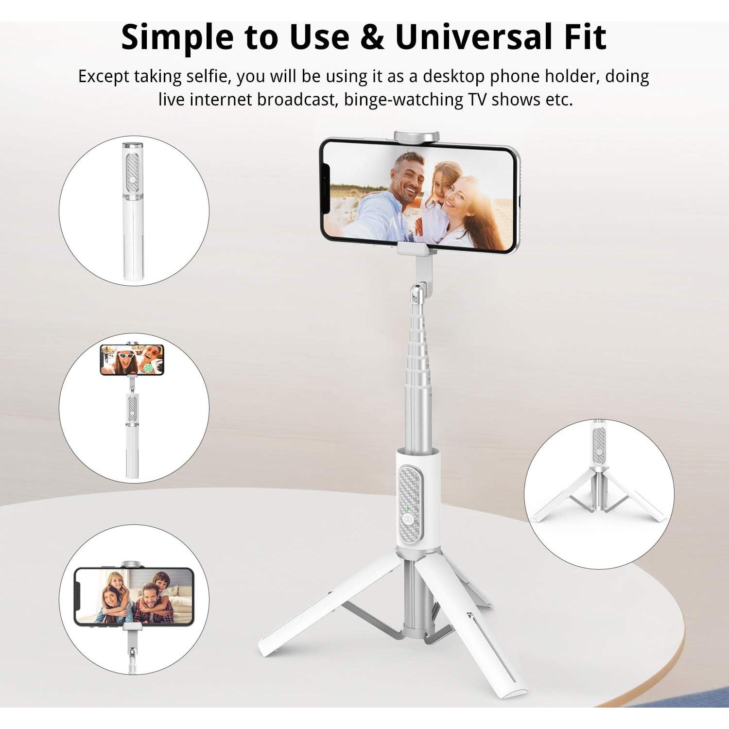 Bastón de Selfie Trípode ATUMTEK Blanco Extensible 3 en 1