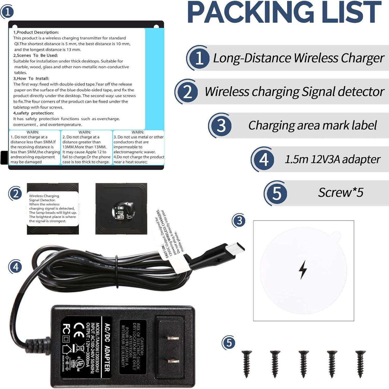 Invisible Wireless Charger, Under Desk Furniture Wireless Charging Pad 10W,
