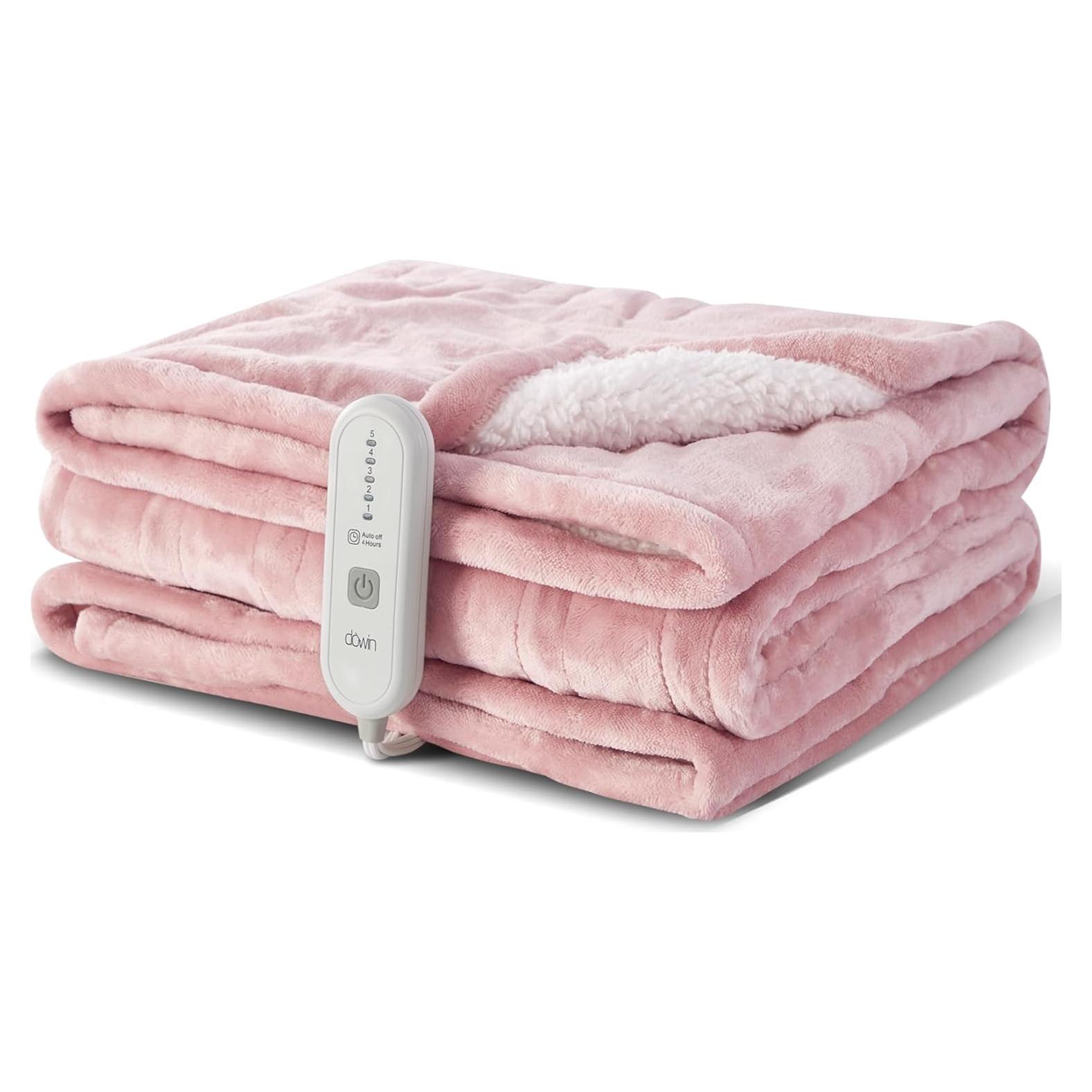 Dowin Pink Heated Blanket Electric Throw Fleece Flannel Heating Warming Blankets with Auto Shut Off for Couch Office Chair Bed Adults Fuzzy Cozy Machine Washable 50x60
