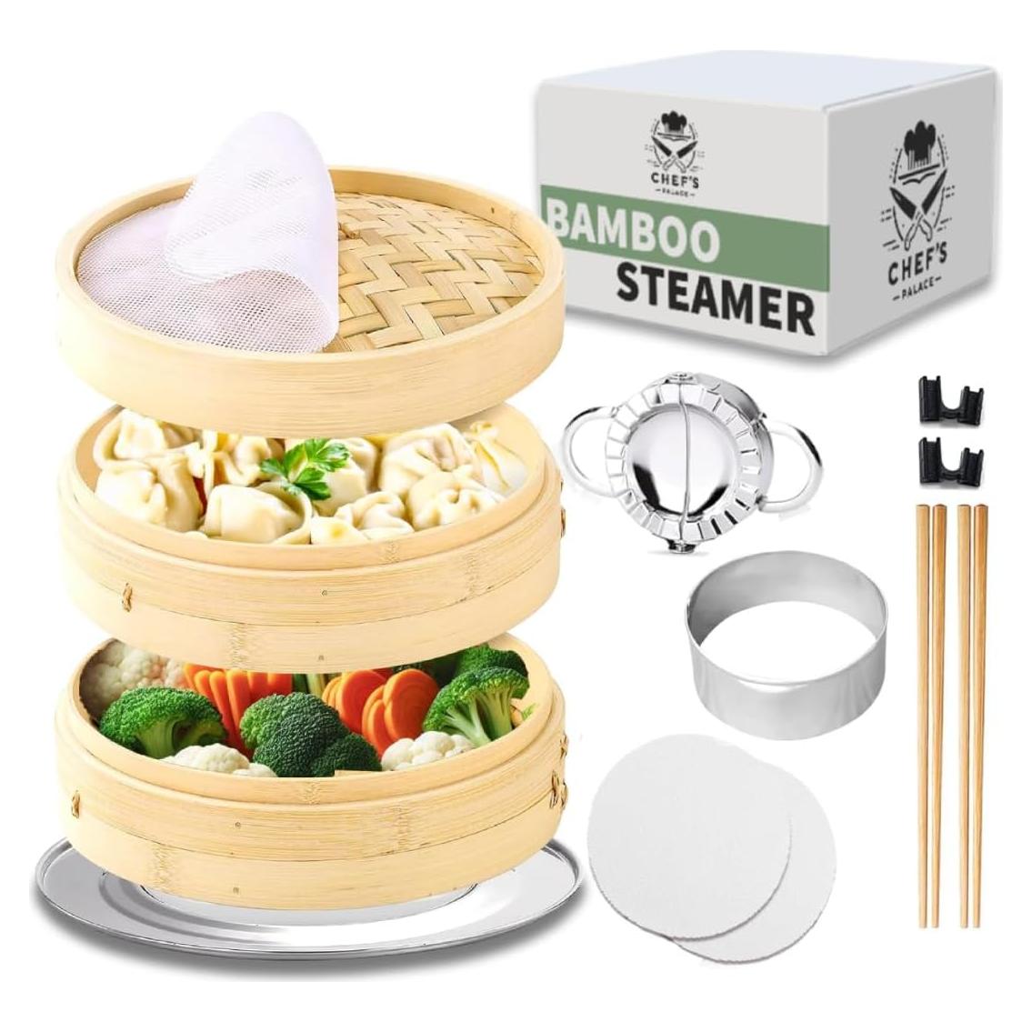 Cesta de Vapor de Bambú 25.4 cm XIANG TENG con Palillos y Accesorios