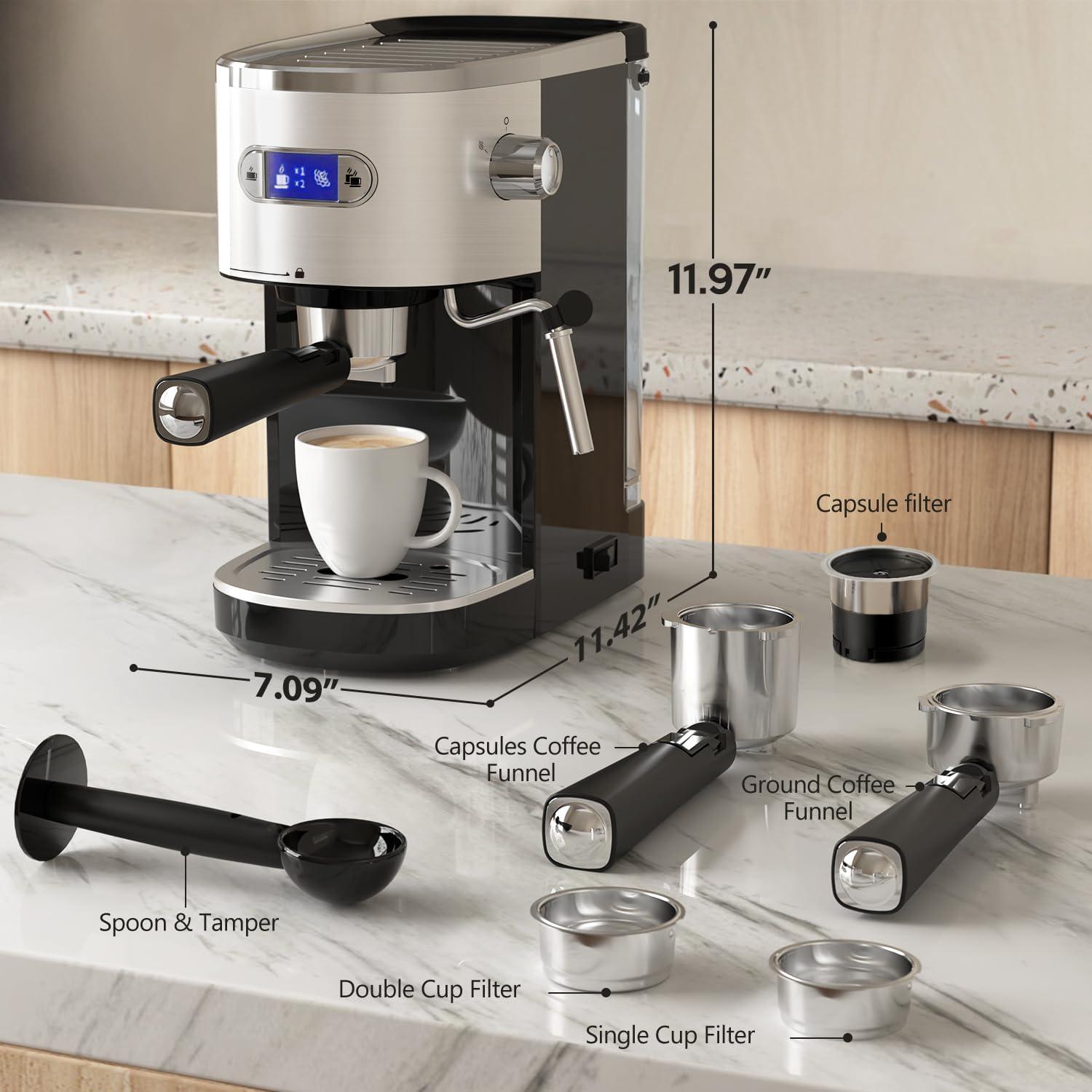 Máquina de Espresso Semi-Automática Havato 20 Bar 1.3L Acero Inoxidable