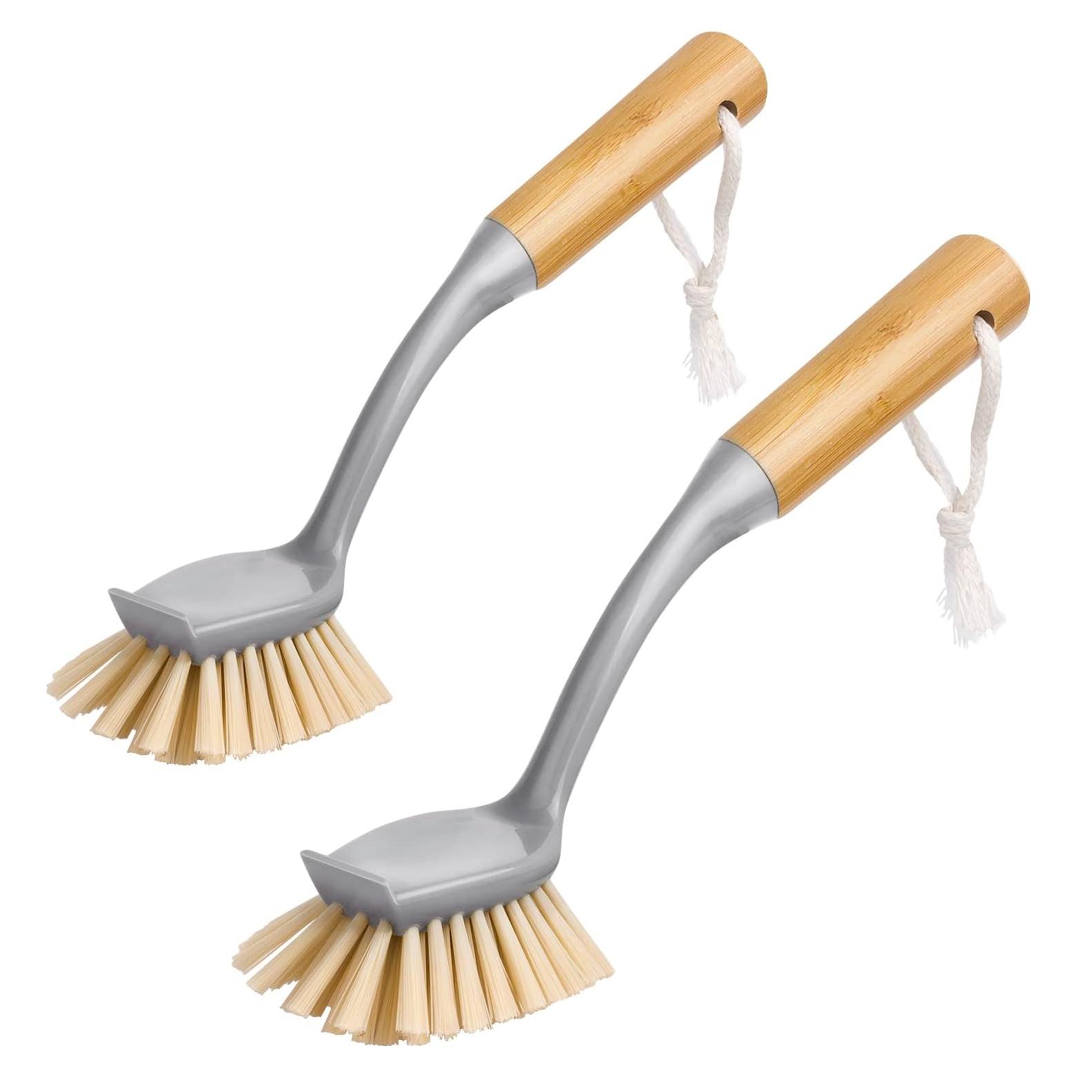 Cepillo para Platos MR.SIGA con Mango de Bambú y Raspador - 2 Unidades