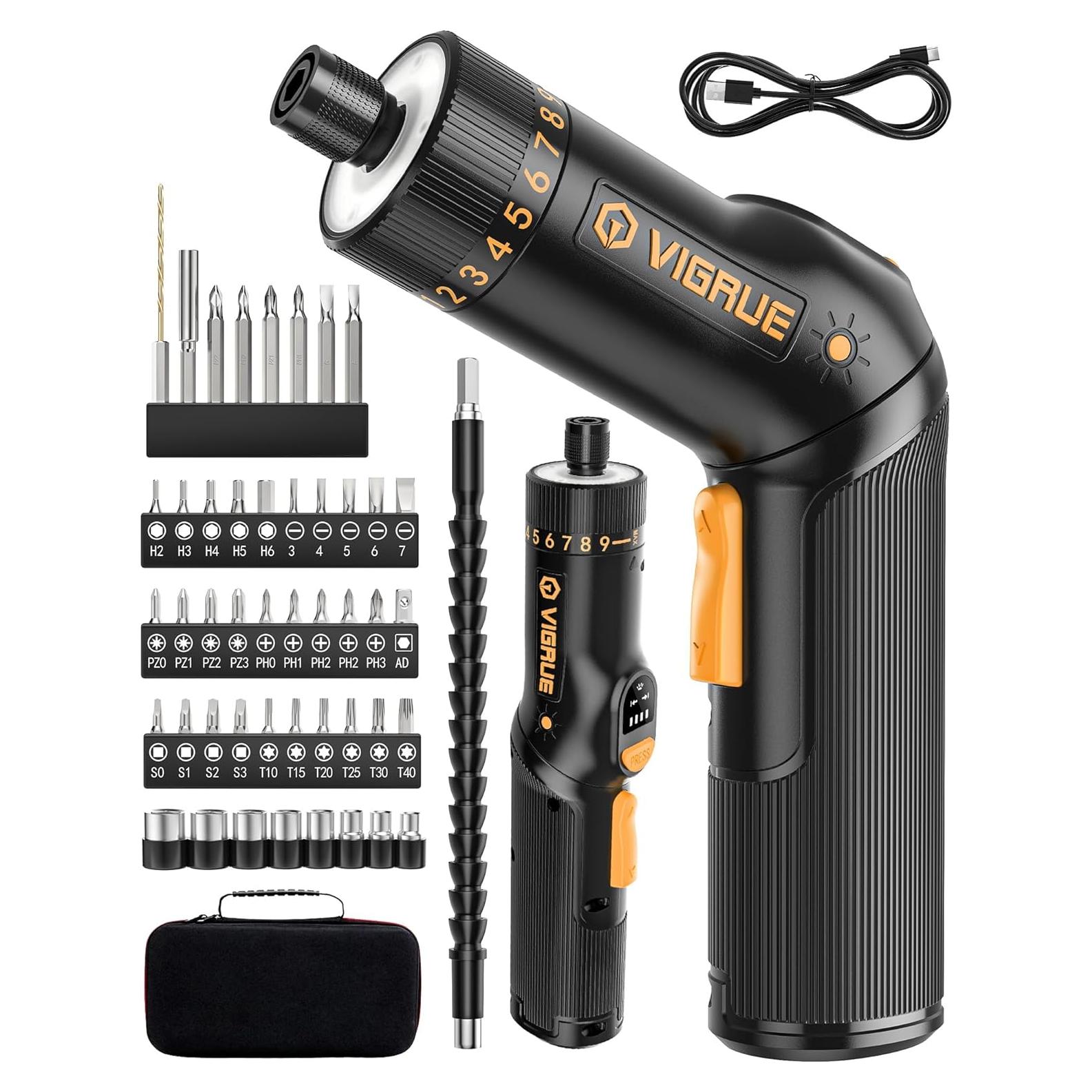 Destornillador Eléctrico Inalámbrico VIGRUE 8V con 47 Accesorios