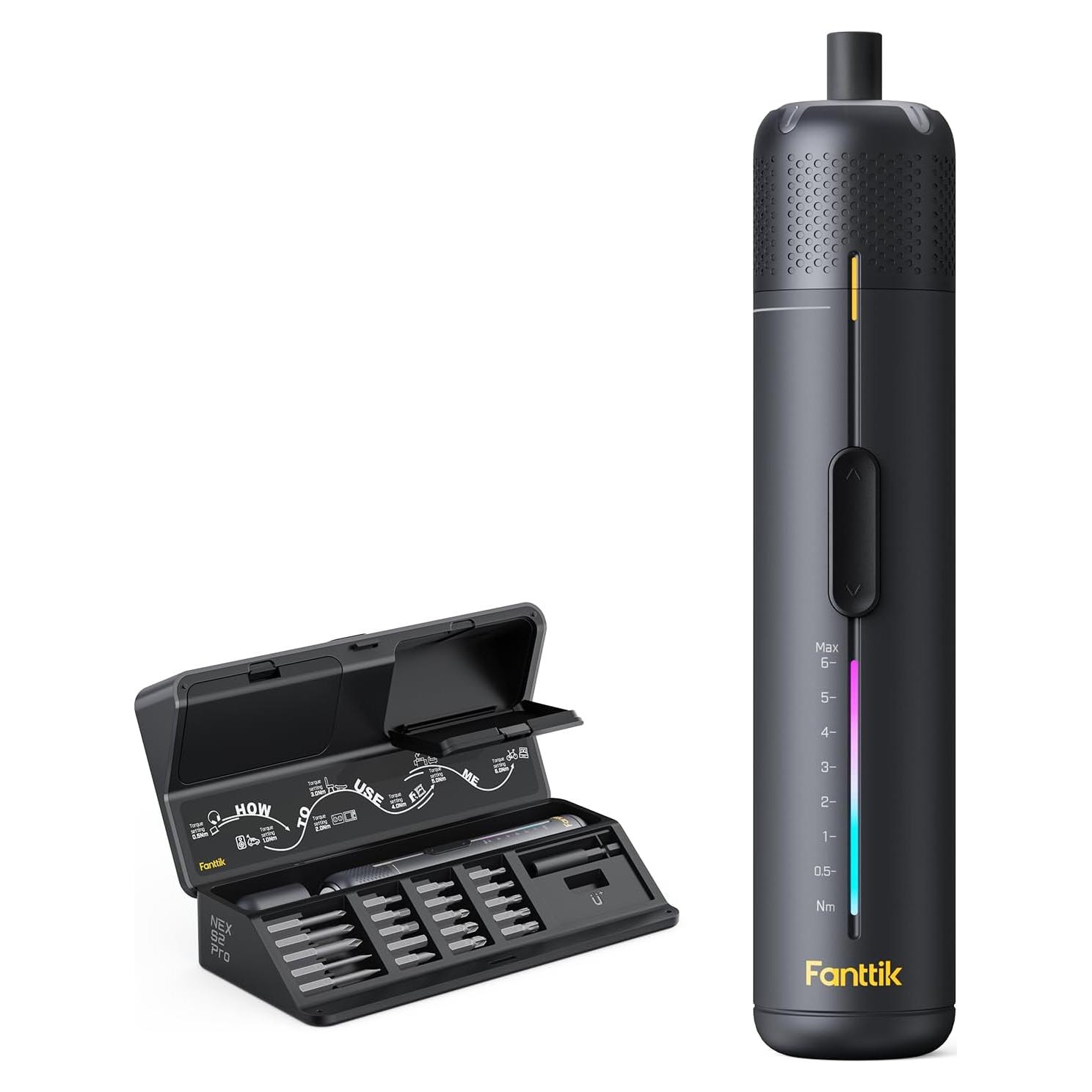 Fanttik S2 Pro Electric Screwdriver, Cordless Screwdriver Set, 7 Torque Settings, 0.5 to 6N.m, 20 Magnetic Bits, 1/4''Hex Shank, with 90° Angle Adapter, for Furniture, Household Repairs