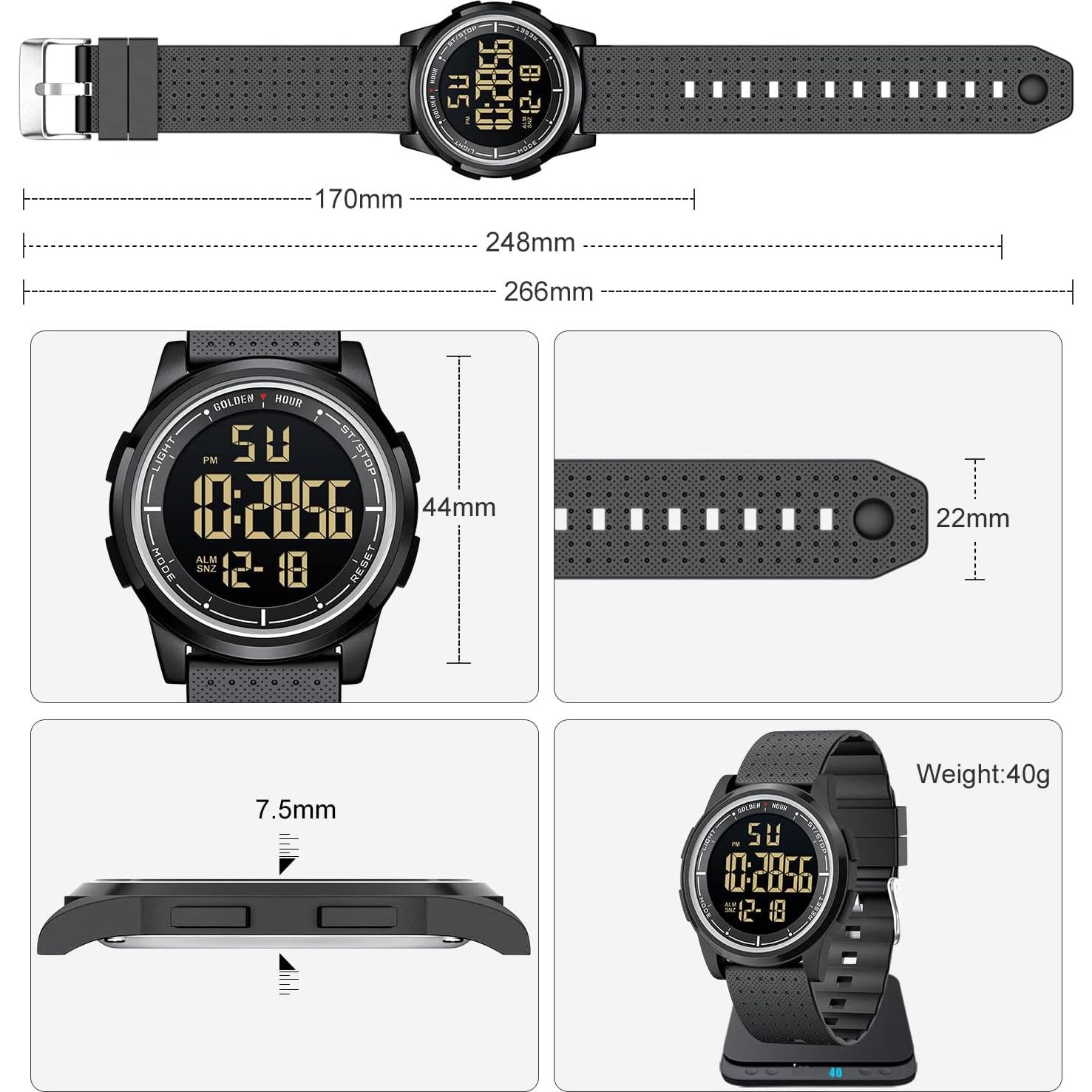 Reloj Digital Deportivo GOLDEN HOUR GH-1313P Impermeable